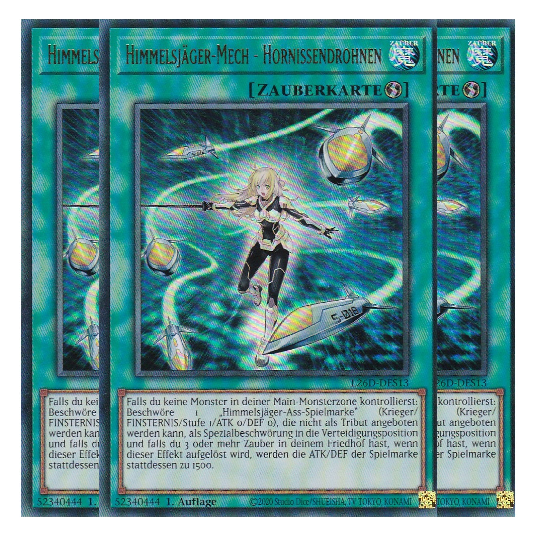 L26D-DES13 - Himmelsjäger-Mech - Hornissendrohnen - Ultra Rare - Deutsch - 1. Auflage - Legendary Modern Decks 2026 - Playset (3 Kopien) - Yu-Gi-Oh! - mit LMS Trading Fieldcenter Karte