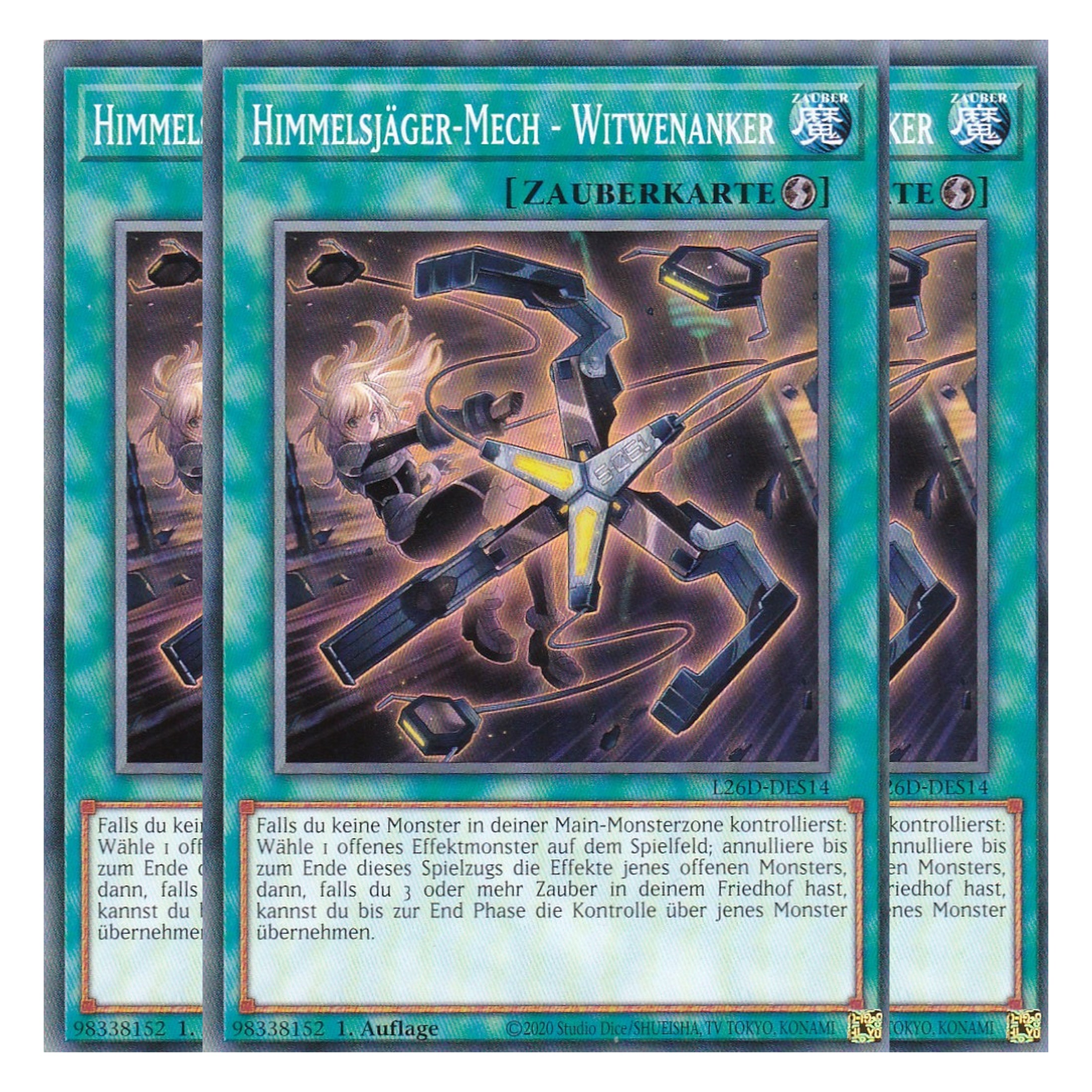L26D-DES14 - Himmelsjäger-Mech - Witwenanker - Common - Deutsch - 1. Auflage - Legendary Modern Decks 2026 - Playset (3 Kopien) - Yu-Gi-Oh! - mit LMS Trading Fieldcenter Karte