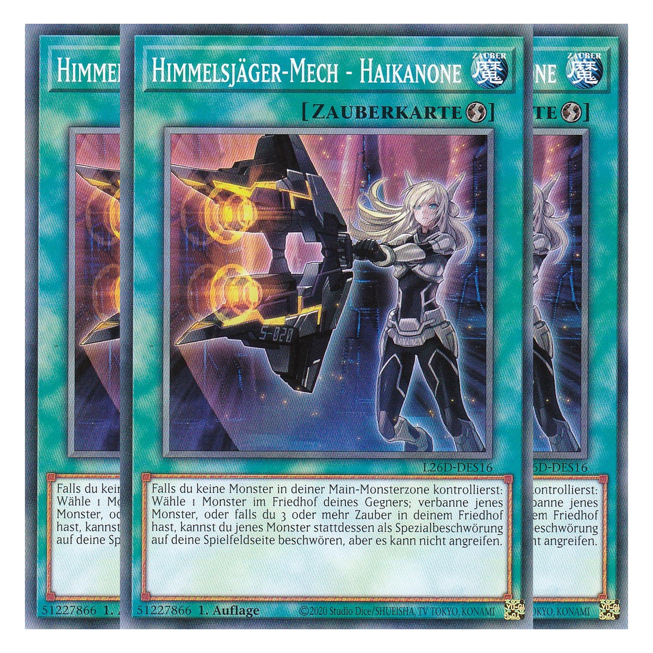 L26D-DES16 - Himmelsjäger-Mech - Haikanone - Common - Deutsch - 1. Auflage - Legendary Modern Decks 2026 - Playset (3 Kopien) - Yu-Gi-Oh! - mit LMS Trading Fieldcenter Karte