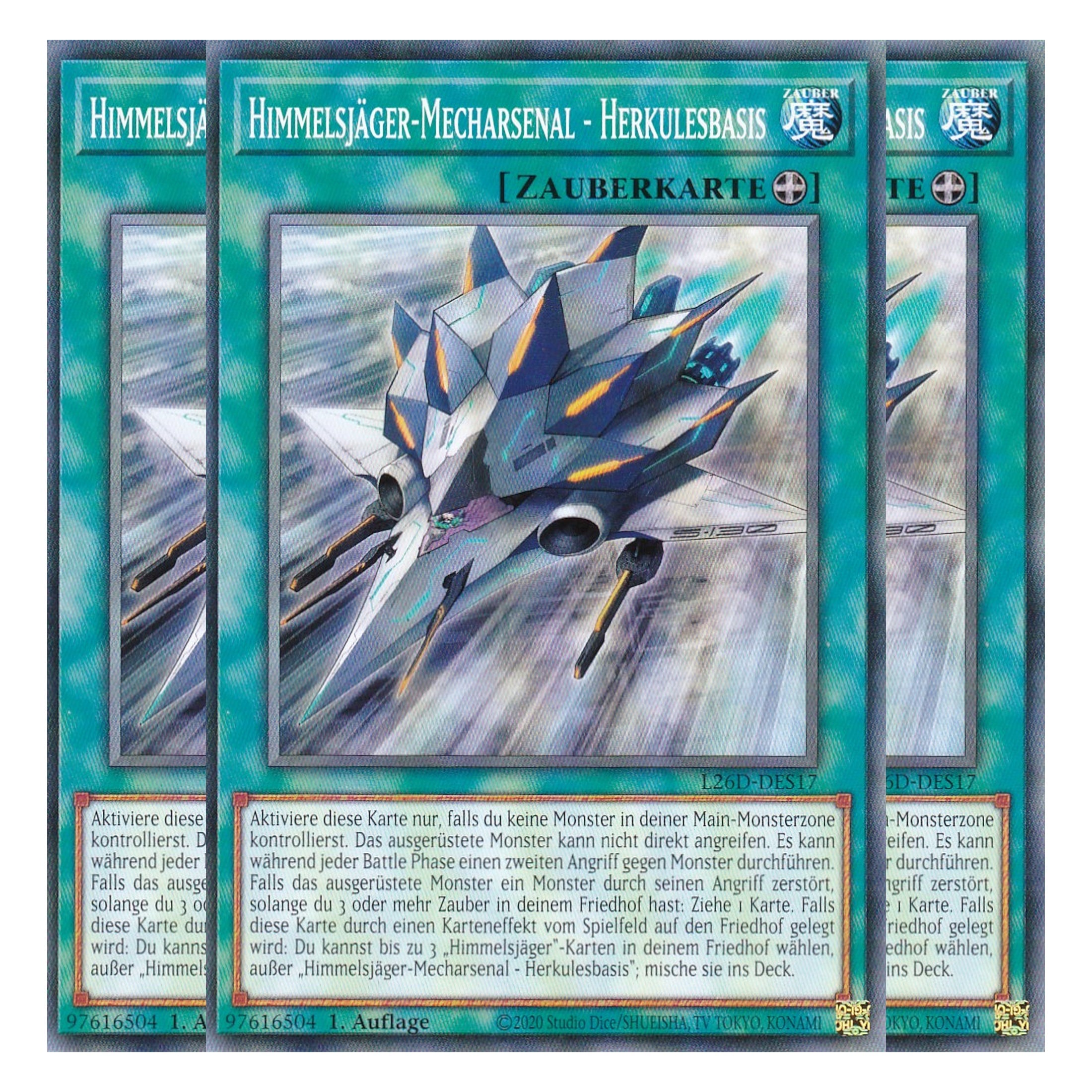 L26D-DES17 - Himmelsjäger-Mecharsenal - Herkulesbasis - Common - Deutsch - 1. Auflage - Legendary Modern Decks 2026 - Playset (3 Kopien) - Yu-Gi-Oh! - mit LMS Trading Fieldcenter Karte