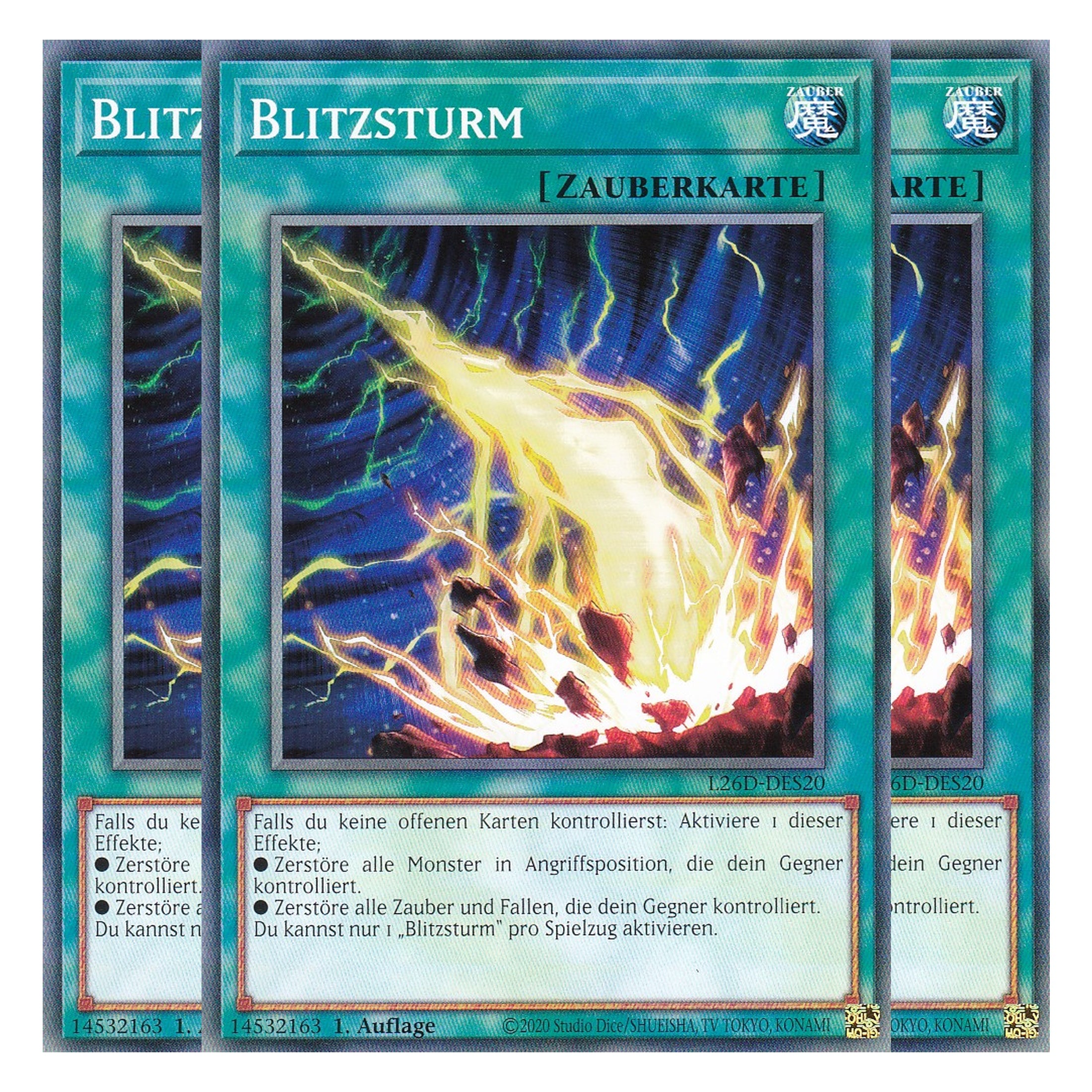L26D-DES20 - Blitzsturm - Common - Deutsch - 1. Auflage - Legendary Modern Decks 2026 - Playset (3 Kopien) - Yu-Gi-Oh! - mit LMS Trading Fieldcenter Karte