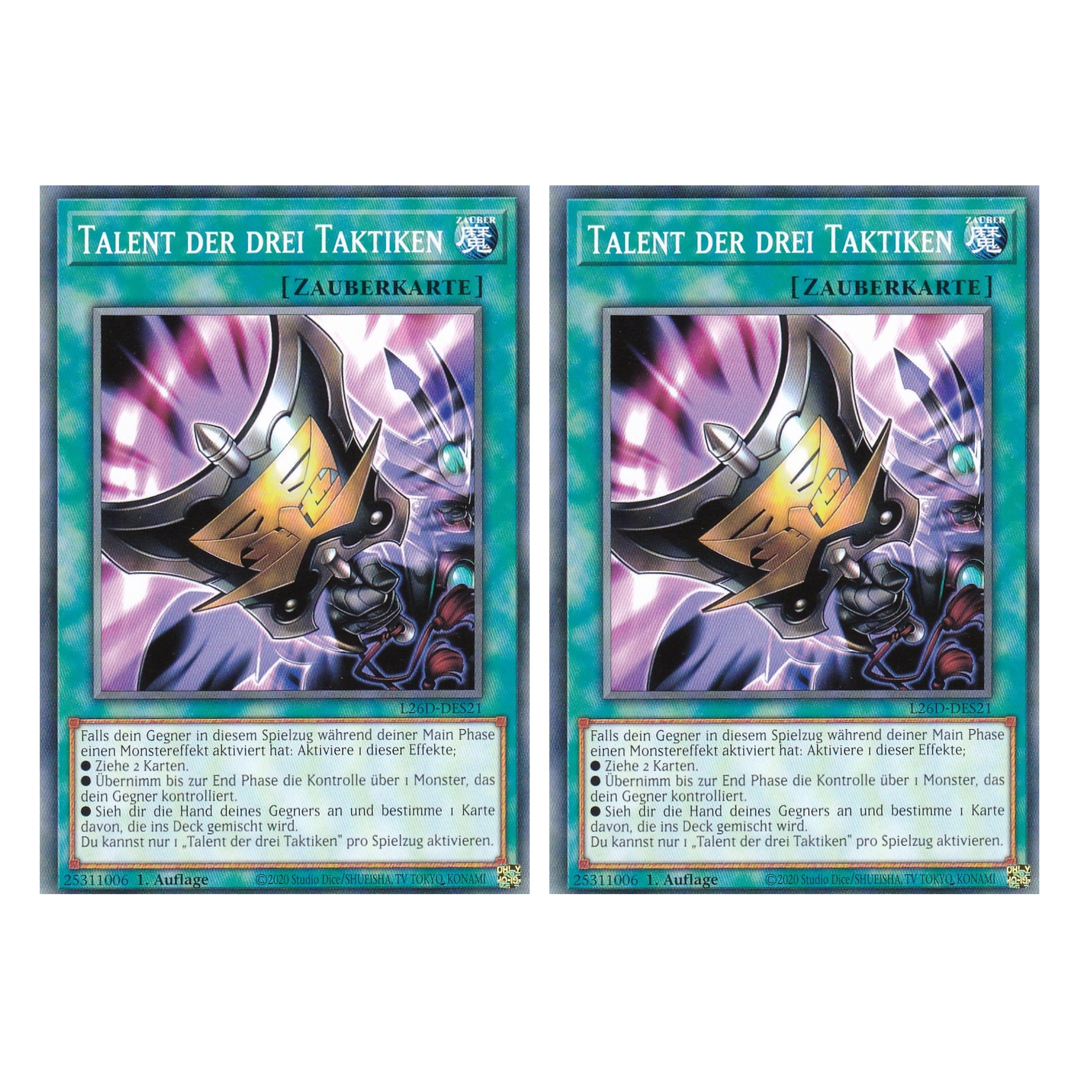 L26D-DES21 - Talent der drei Taktiken - Common - Deutsch - 1. Auflage - Legendary Modern Decks 2026 - Duo Set (2 Stück) - Yu-Gi-Oh! - mit LMS Trading Fieldcenter Karte