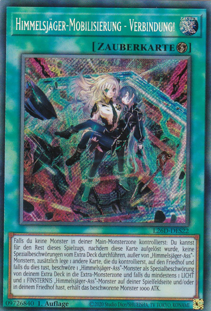 L26D-DES22 - Himmelsjäger-Mobilisierung - Verbindung! - Secret Rare - Deutsch - Legendary Modern Decks 2026 - Yu-Gi-Oh! - mit LMS Trading Fieldcenter Karte