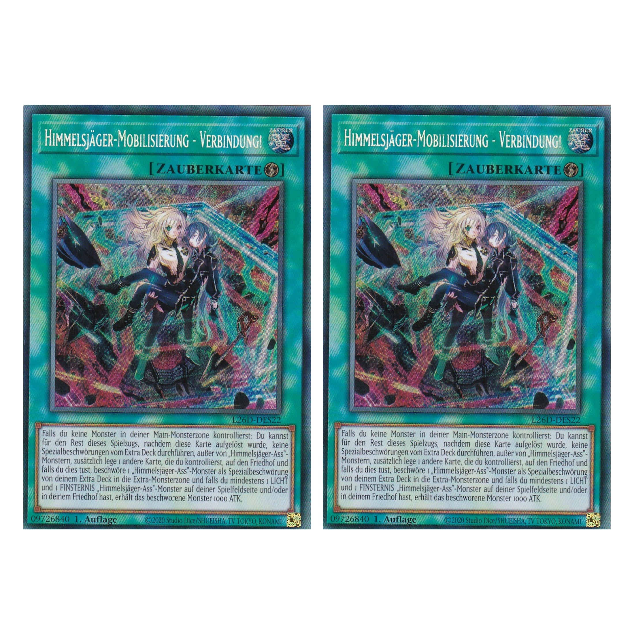 L26D-DES22 - Himmelsjäger-Mobilisierung - Verbindung! - Secret Rare - Deutsch - 1. Auflage - Legendary Modern Decks 2026 - Duo Set (2 Stück) - Yu-Gi-Oh! - mit LMS Trading Fieldcenter Karte