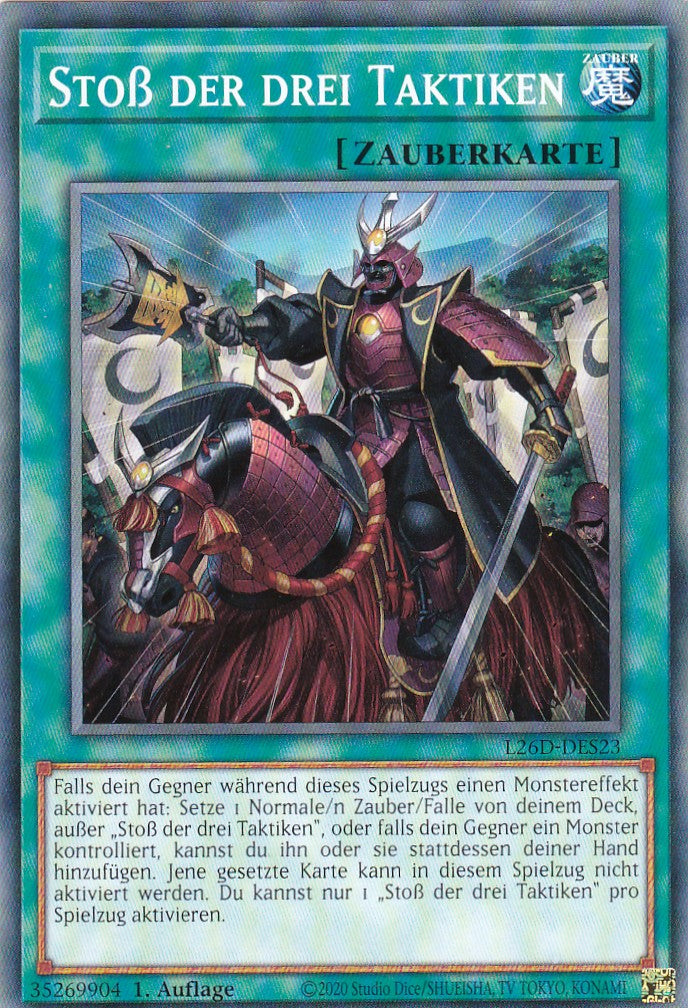 L26D-DES23 - Stoß der drei Taktiken - Common - Deutsch - Legendary Modern Decks 2026 - Yu-Gi-Oh! - mit LMS Trading Fieldcenter Karte