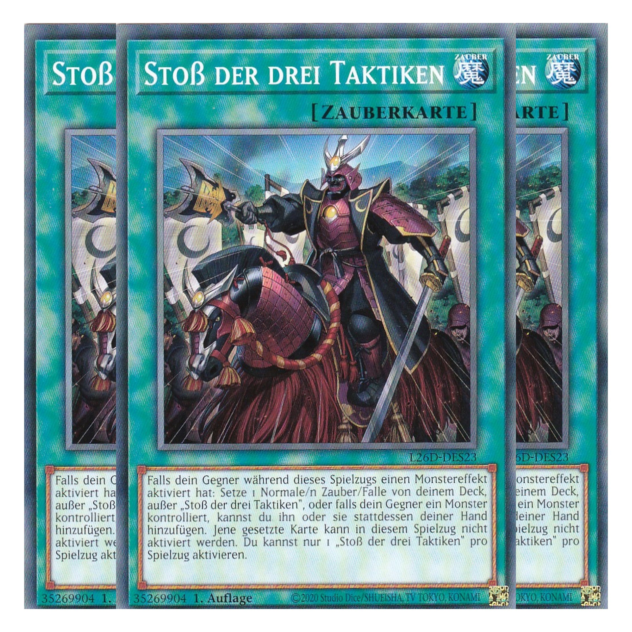 L26D-DES23 - Stoß der drei Taktiken - Common - Deutsch - 1. Auflage - Legendary Modern Decks 2026 - Playset (3 Kopien) - Yu-Gi-Oh! - mit LMS Trading Fieldcenter Karte
