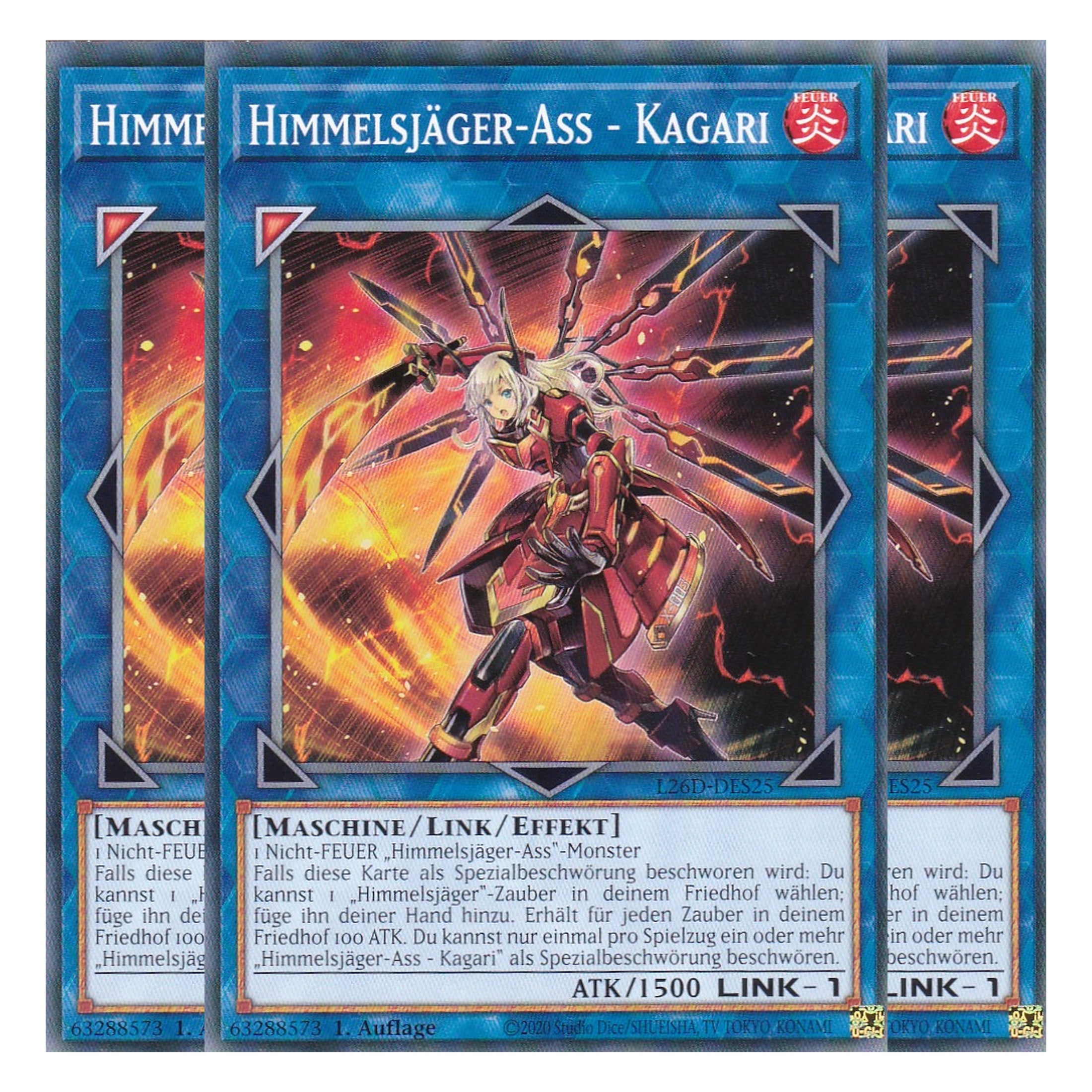 L26D-DES25 - Himmelsjäger-Ass - Kagari - Common - Deutsch - 1. Auflage - Legendary Modern Decks 2026 - Playset (3 Kopien) - Yu-Gi-Oh! - mit LMS Trading Fieldcenter Karte