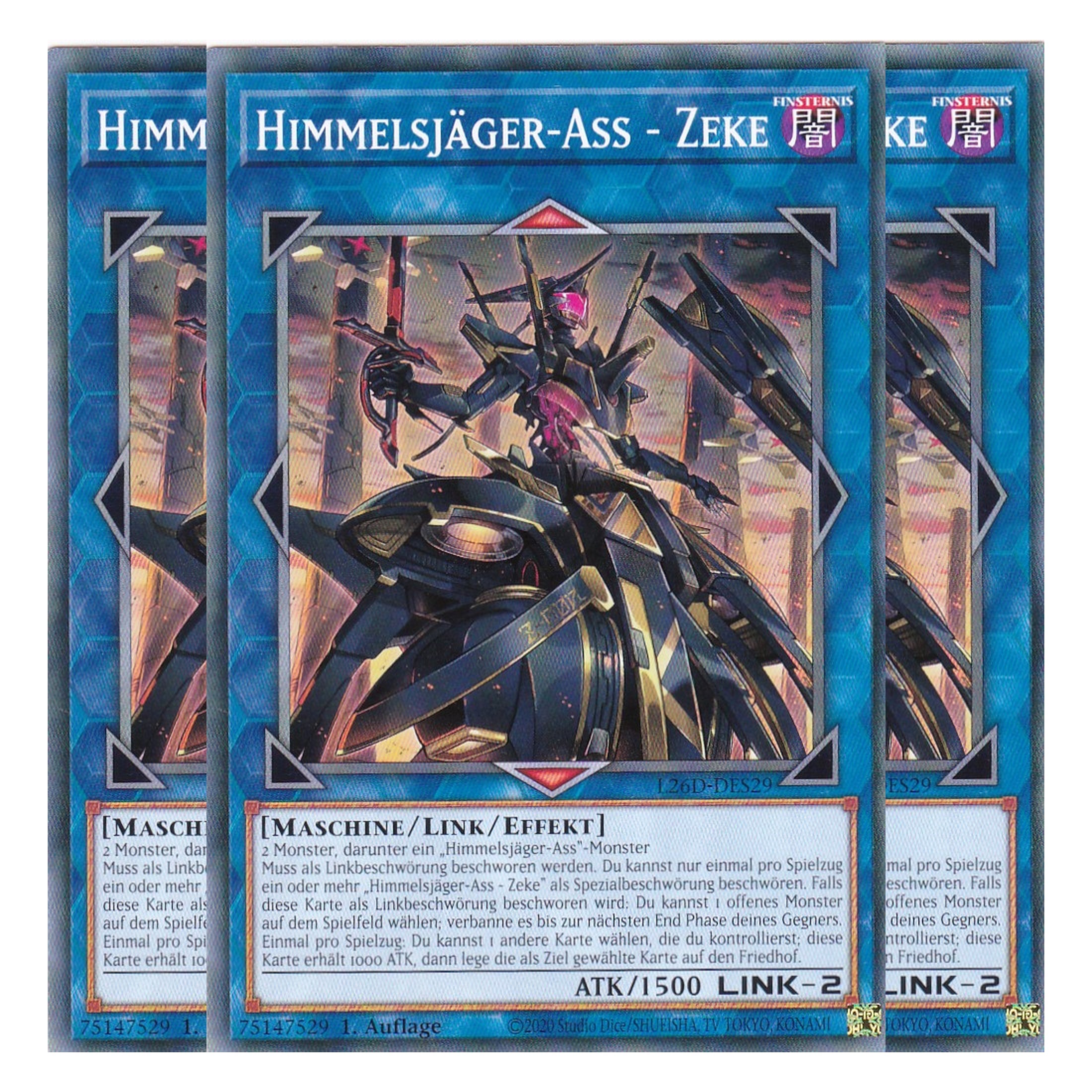 L26D-DES29 - Himmelsjäger-Ass - Zeke - Common - Deutsch - 1. Auflage - Legendary Modern Decks 2026 - Playset (3 Kopien) - Yu-Gi-Oh! - mit LMS Trading Fieldcenter Karte