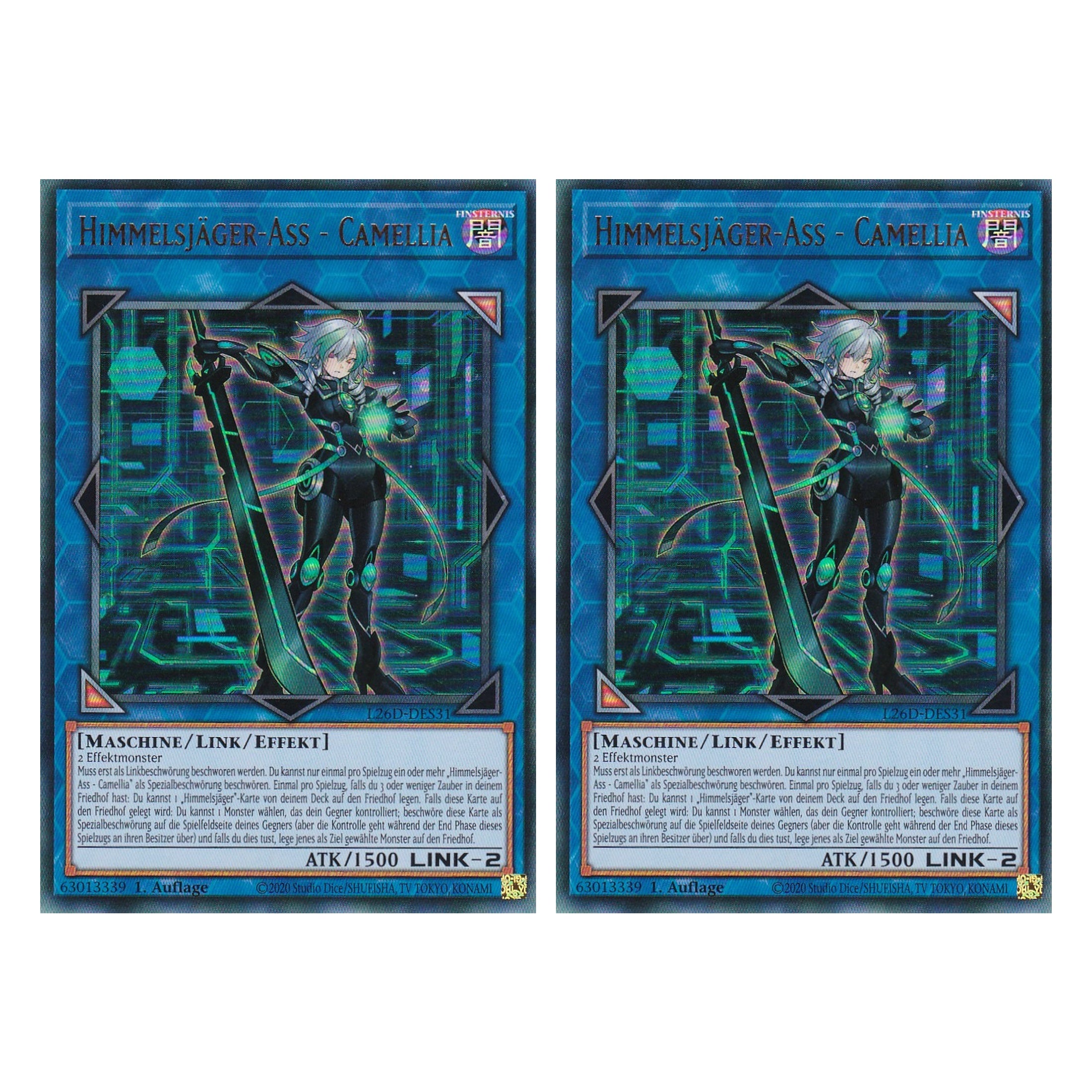 L26D-DES31 - Himmelsjäger-Ass - Camellia - Ultra Rare - Deutsch - 1. Auflage - Legendary Modern Decks 2026 - Duo Set (2 Stück) - Yu-Gi-Oh! - mit LMS Trading Fieldcenter Karte