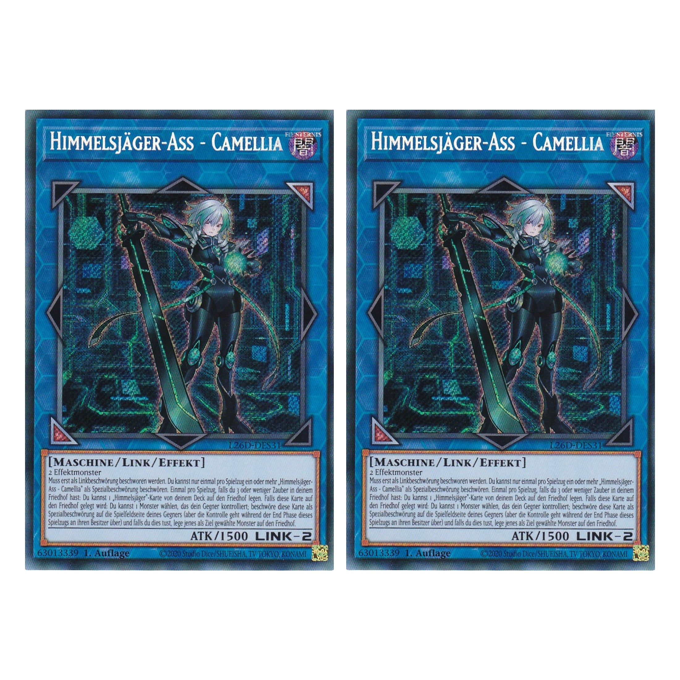 L26D-DES31 - Himmelsjäger-Ass - Camellia - Secret Rare - Deutsch - 1. Auflage - Legendary Modern Decks 2026 - Duo Set (2 Stück) - Yu-Gi-Oh! - mit LMS Trading Fieldcenter Karte