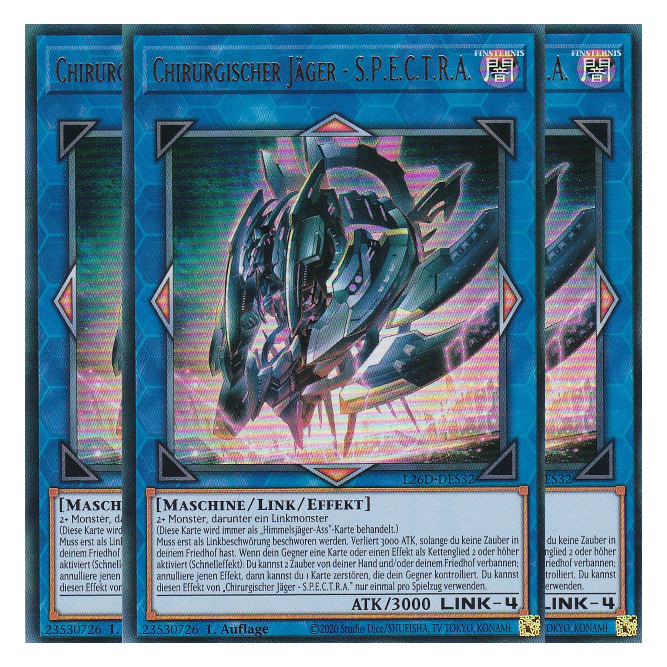 L26D-DES32 - Chirurgischer Jäger - S.P.E.C.T.R.A. - Ultra Rare - Deutsch - 1. Auflage - Legendary Modern Decks 2026 - Playset (3 Kopien) - Yu-Gi-Oh! - mit LMS Trading Fieldcenter Karte
