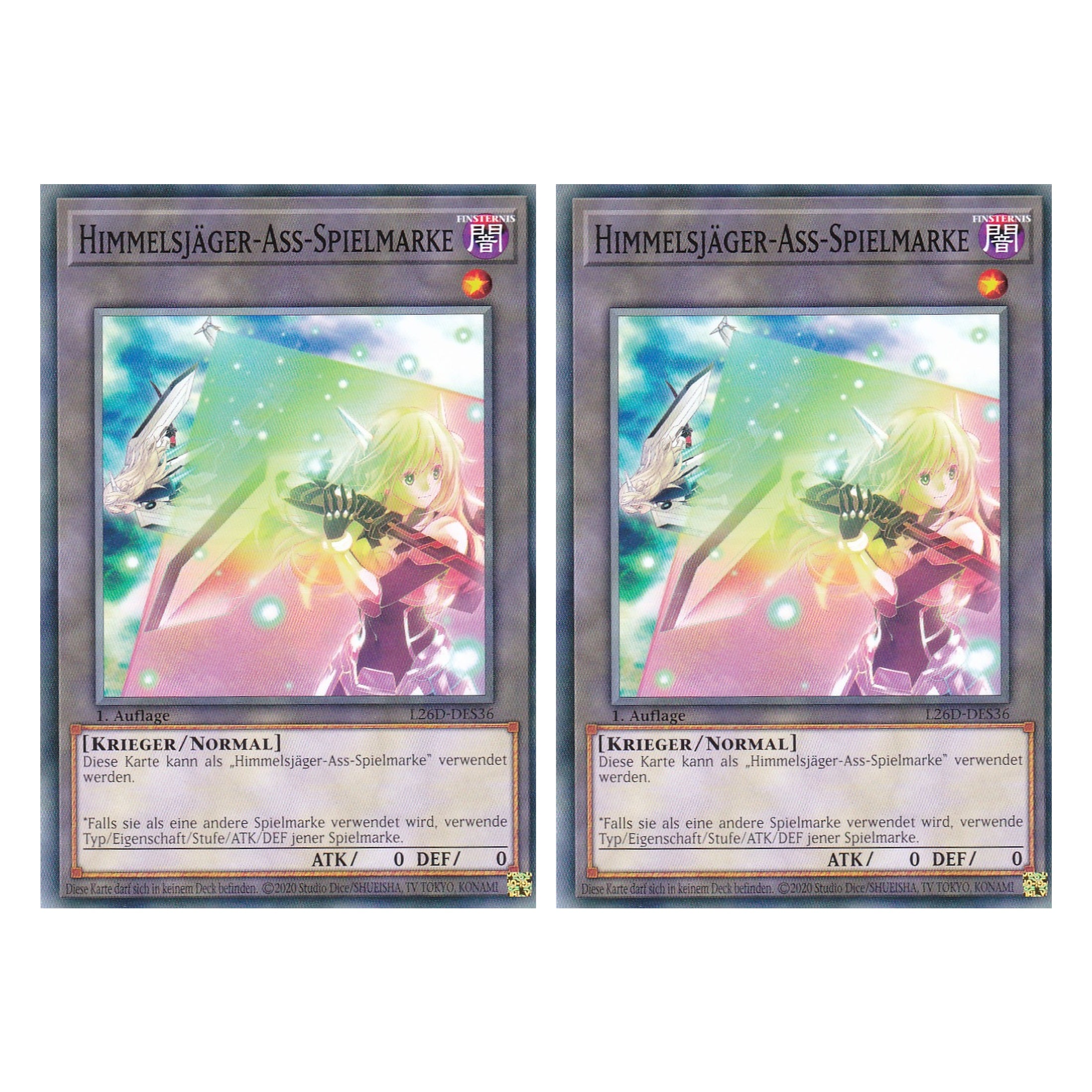 L26D-DES36 - Himmelsjäger-Ass-Spielmarke - Common - Deutsch - 1. Auflage - Legendary Modern Decks 2026 - Duo Set (2 Stück) - Yu-Gi-Oh! - mit LMS Trading Fieldcenter Karte