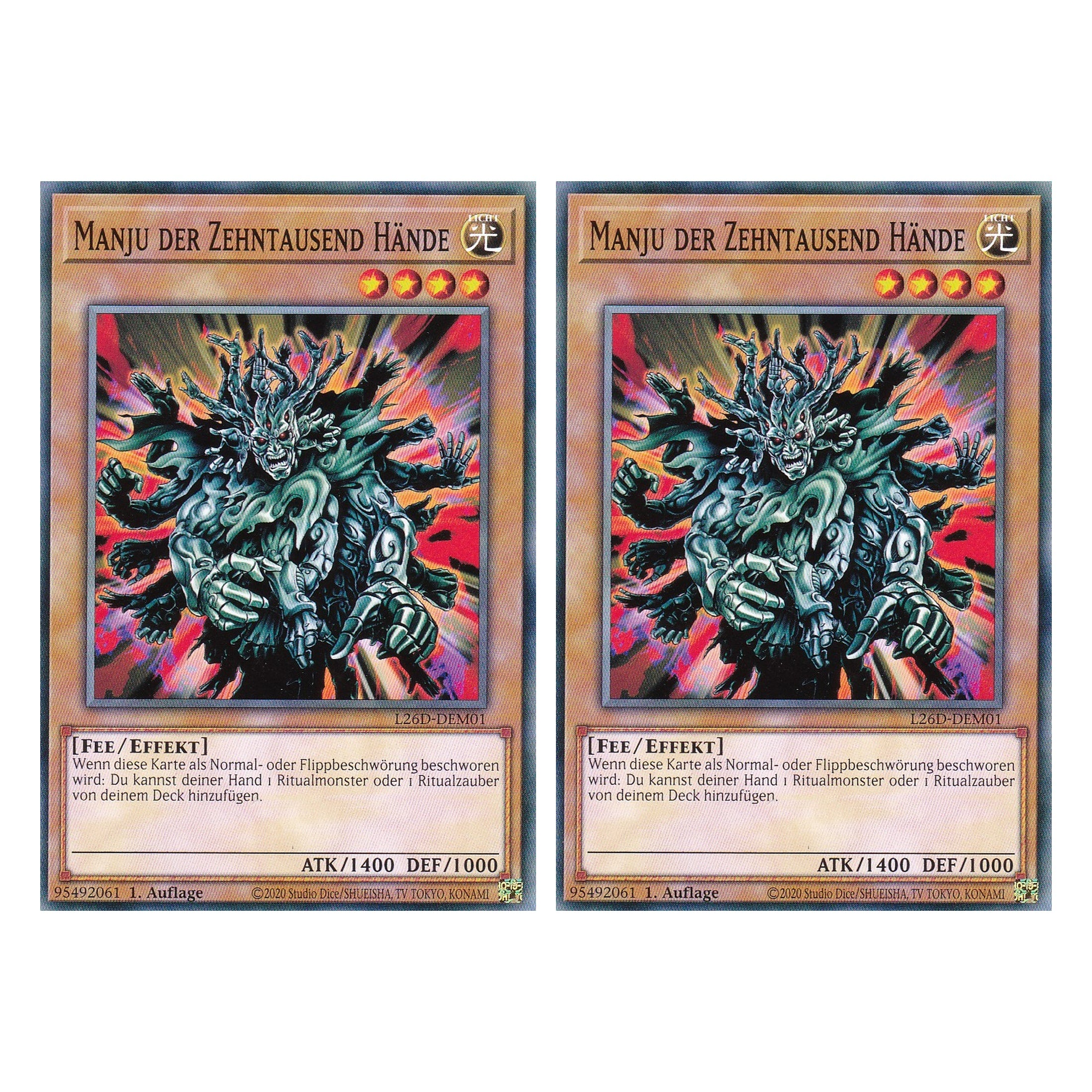 L26D-DEM01 - Manju der Zehntausend Hände - Common - Deutsch - 1. Auflage - Legendary Modern Decks 2026 - Duo Set (2 Stück) - Yu-Gi-Oh! - mit LMS Trading Fieldcenter Karte