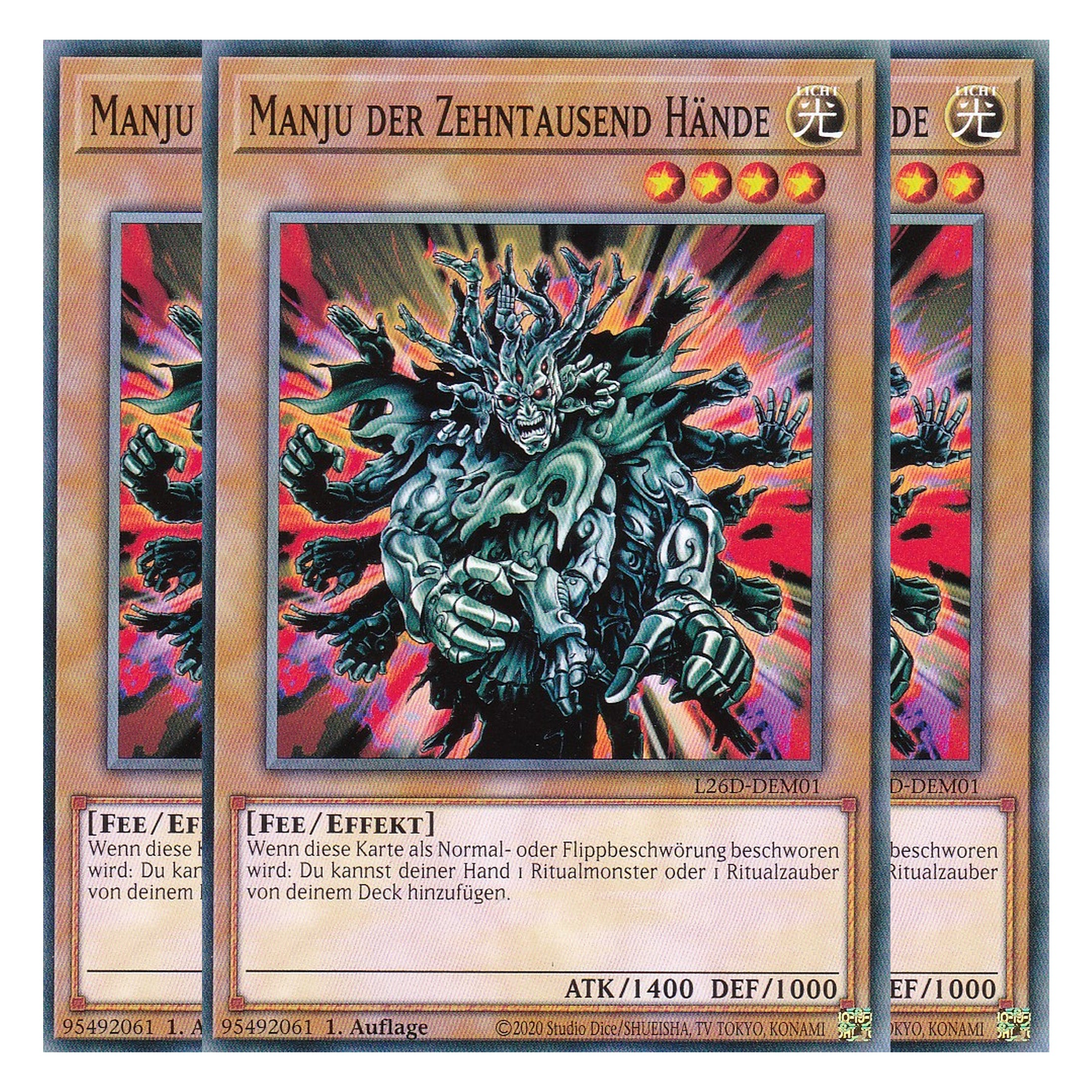L26D-DEM01 - Manju der Zehntausend Hände - Common - Deutsch - 1. Auflage - Legendary Modern Decks 2026 - Playset (3 Kopien) - Yu-Gi-Oh! - mit LMS Trading Fieldcenter Karte