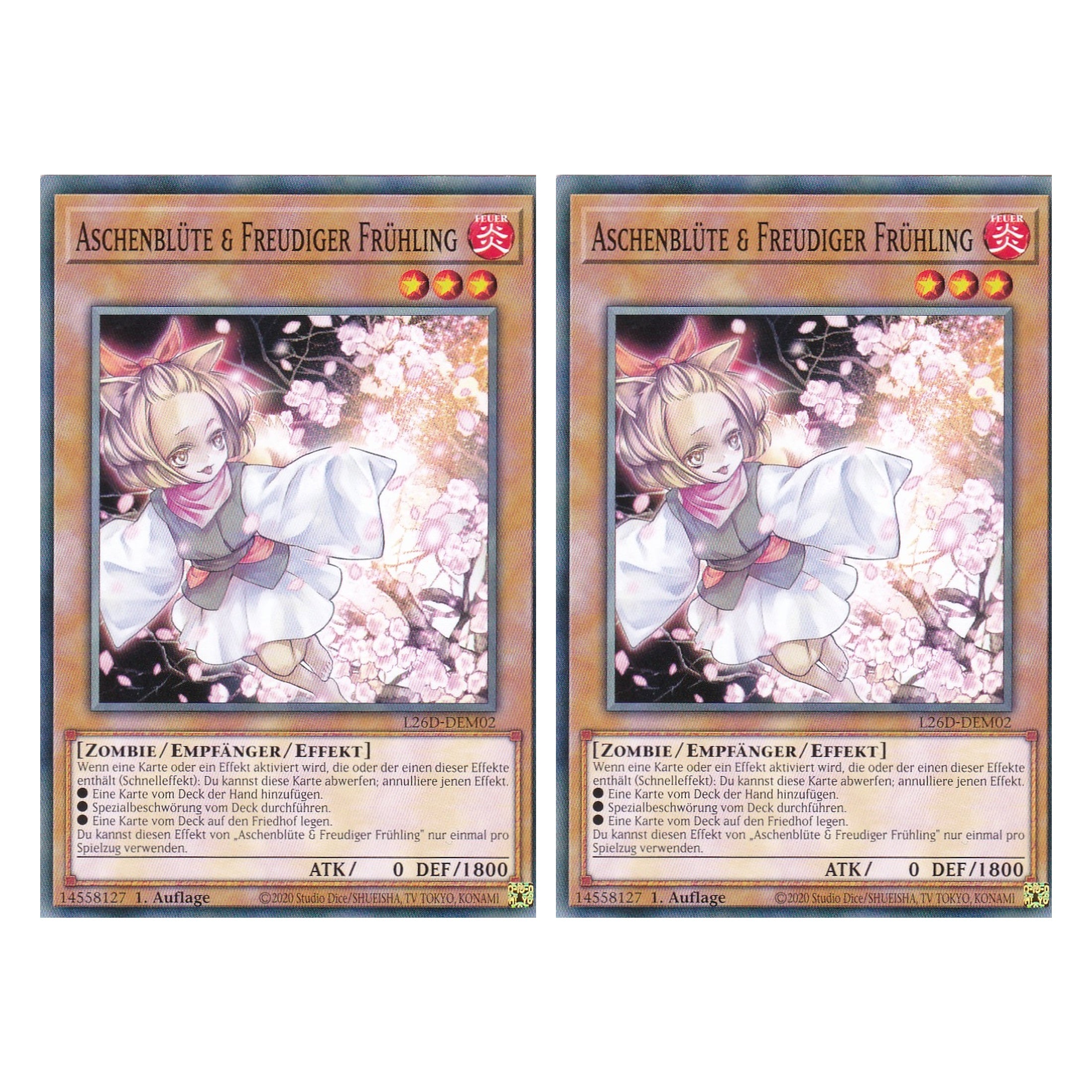 L26D-DEM02 - Aschenblüte & Freudiger Frühling - Common - Deutsch - 1. Auflage - Legendary Modern Decks 2026 - Duo Set (2 Stück) - Yu-Gi-Oh! - mit LMS Trading Fieldcenter Karte