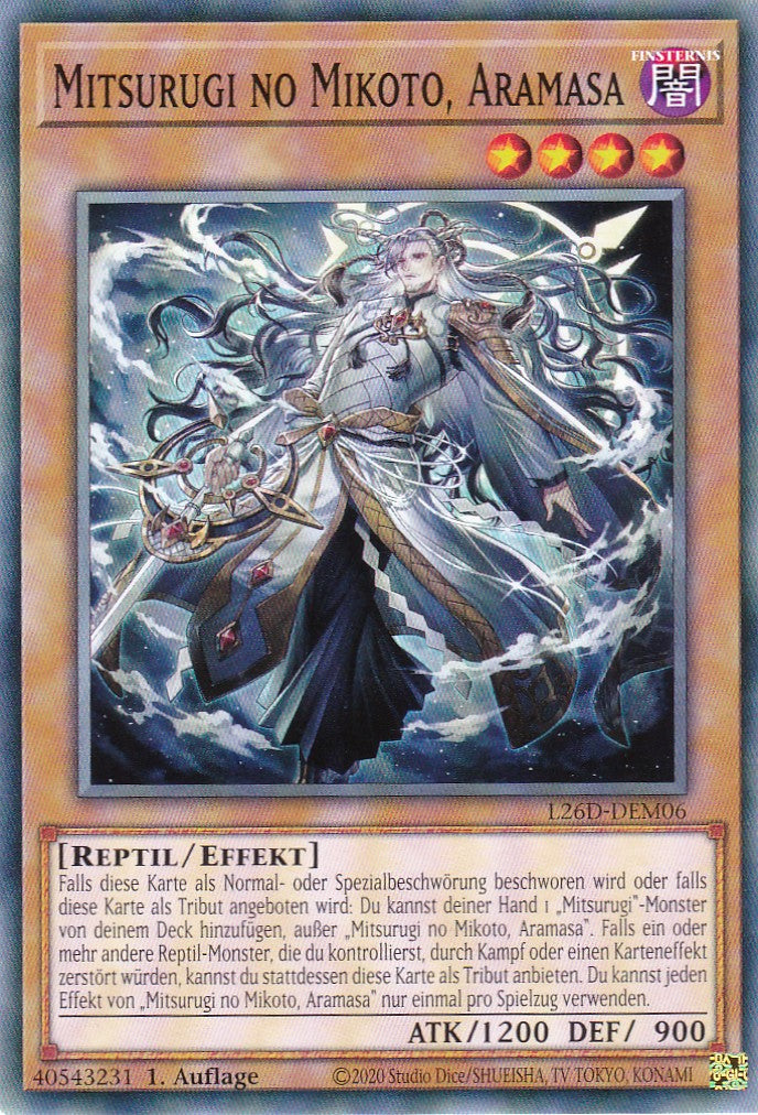 L26D-DEM06 - Mitsurugi no Mikoto, Aramasa - Common - Deutsch - Legendary Modern Decks 2026 - Yu-Gi-Oh! - mit LMS Trading Fieldcenter Karte