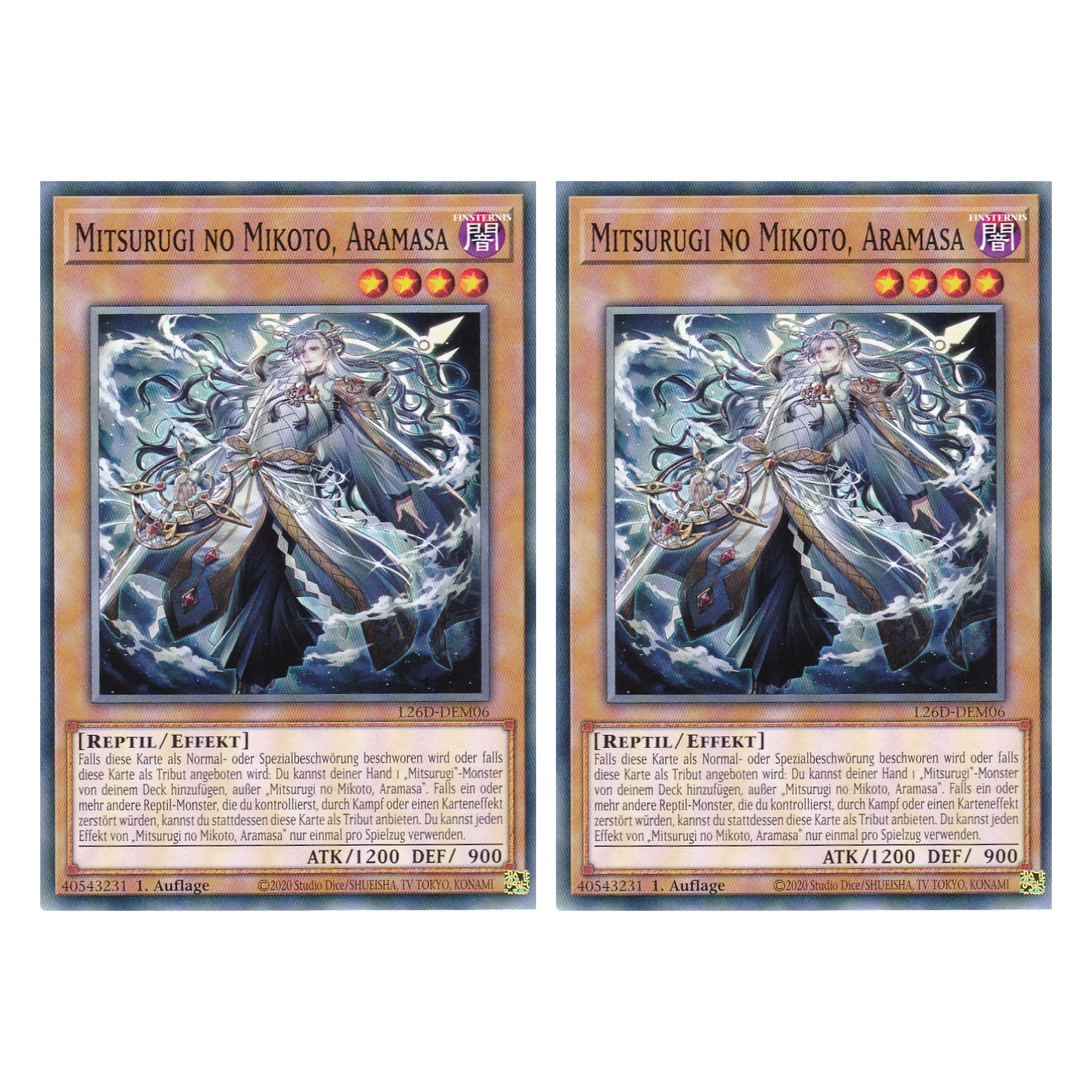 L26D-DEM06 - Mitsurugi no Mikoto, Aramasa - Common - Deutsch - 1. Auflage - Legendary Modern Decks 2026 - Duo Set (2 Stück) - Yu-Gi-Oh! - mit LMS Trading Fieldcenter Karte