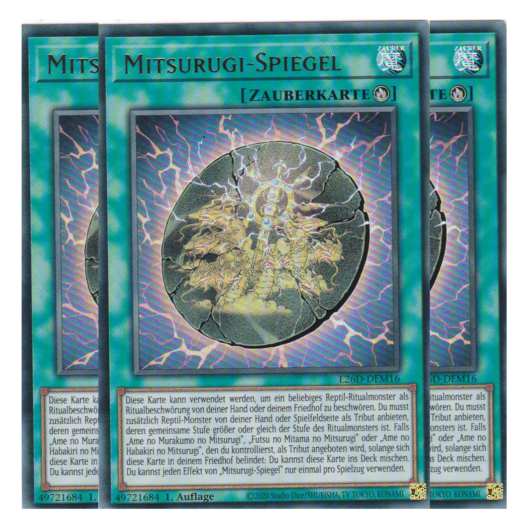 L26D-DEM16 - Mitsurugi-Spiegel - Ultra Rare - Deutsch - 1. Auflage - Legendary Modern Decks 2026 - Playset (3 Kopien) - Yu-Gi-Oh! - mit LMS Trading Fieldcenter Karte