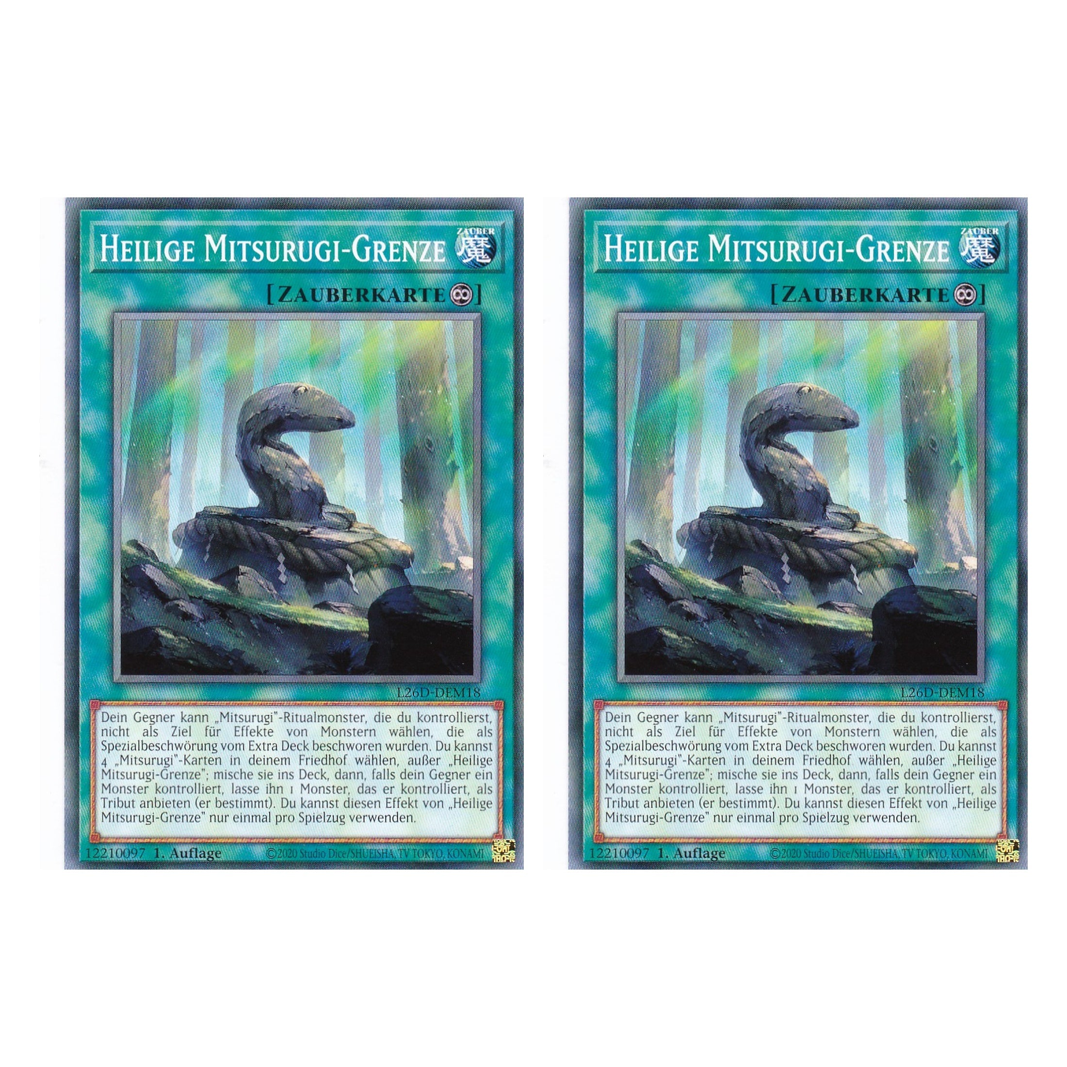 L26D-DEM18 - Heilige Mitsurugi-Grenze - Common - Deutsch - 1. Auflage - Legendary Modern Decks 2026 - Duo Set (2 Stück) - Yu-Gi-Oh! - mit LMS Trading Fieldcenter Karte