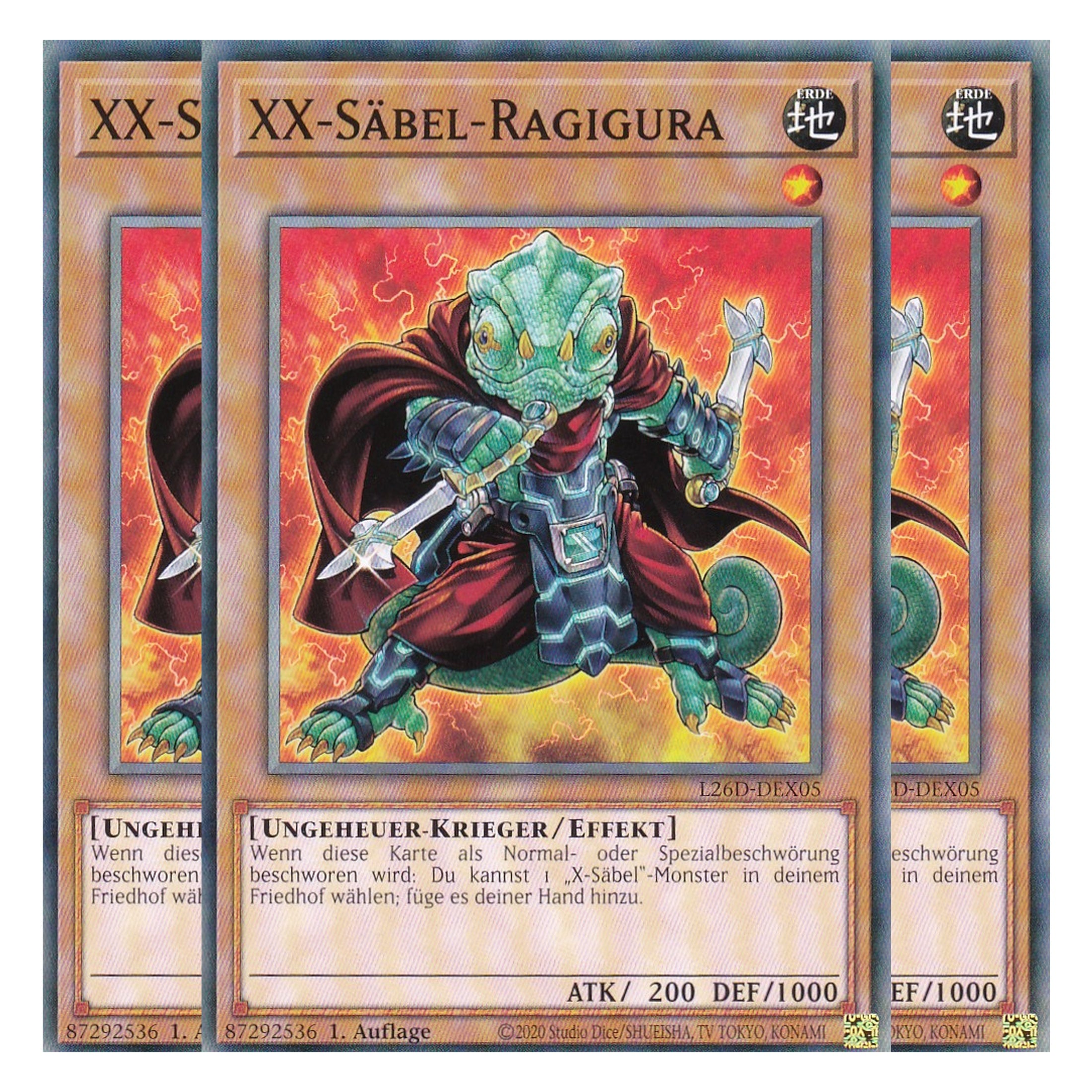 L26D-DEX05 - XX-Säbel-Ragigura - Common - Deutsch - 1. Auflage - Legendary Modern Decks 2026 - Playset (3 Kopien) - Yu-Gi-Oh! - mit LMS Trading Fieldcenter Karte