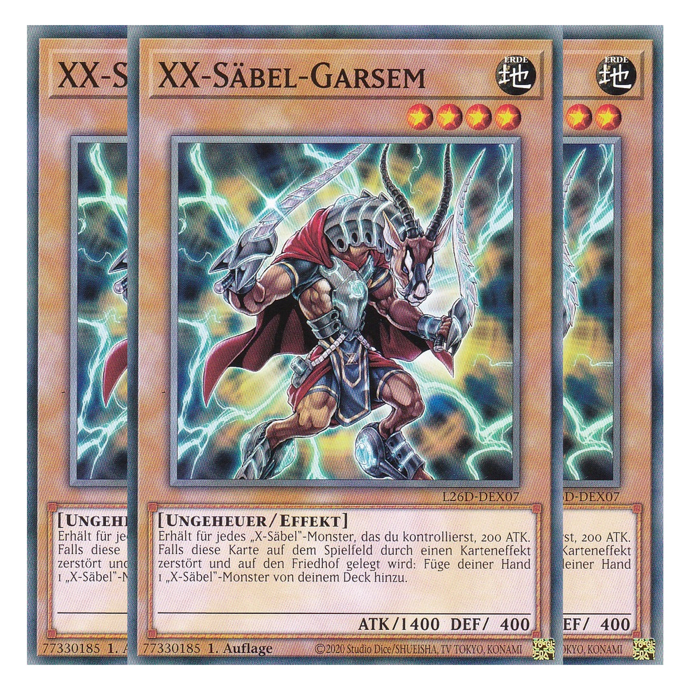 L26D-DEX07 - XX-Säbel-Garsem - Common - Deutsch - 1. Auflage - Legendary Modern Decks 2026 - Playset (3 Kopien) - Yu-Gi-Oh! - mit LMS Trading Fieldcenter Karte