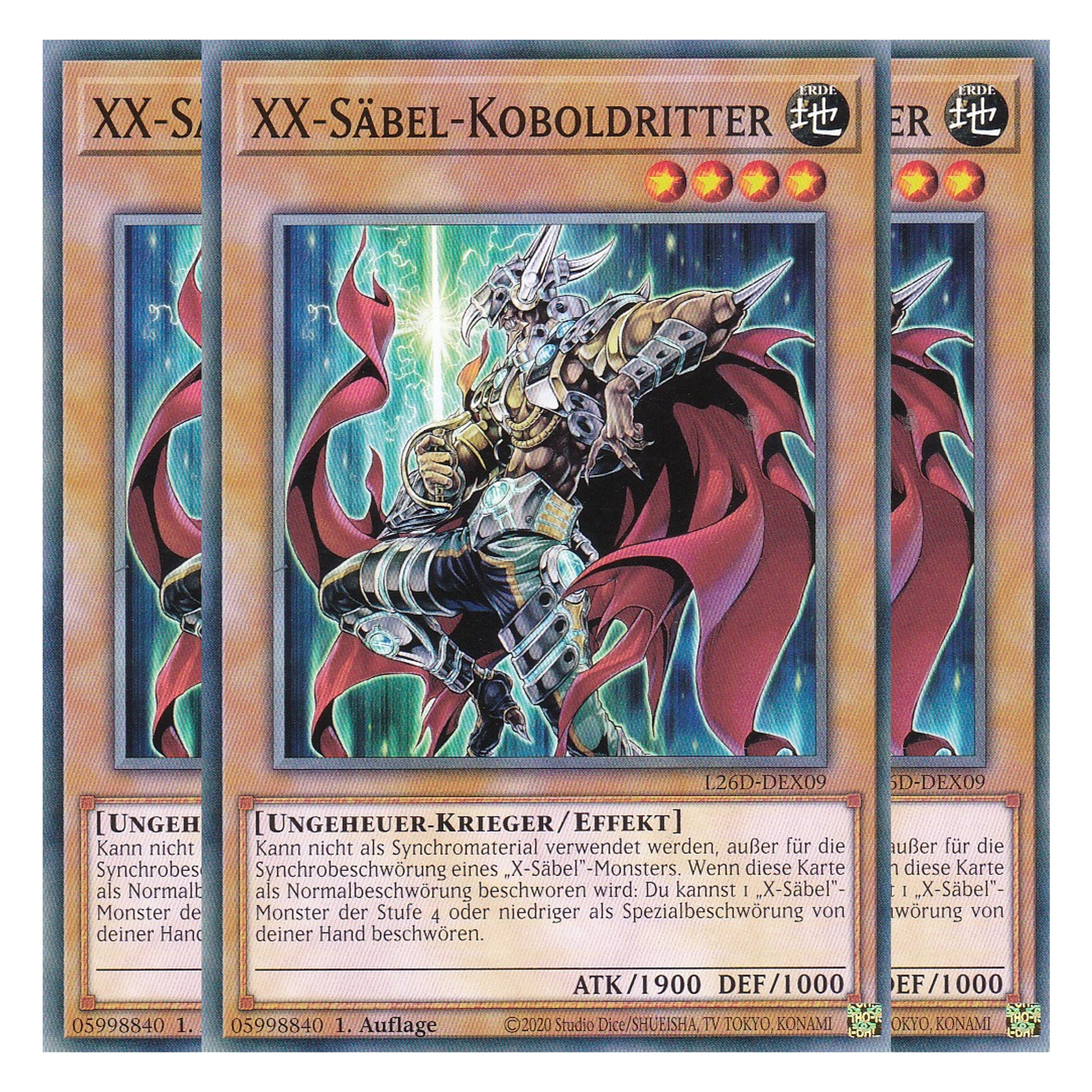L26D-DEX09 - XX-Säbel-Koboldritter - Common - Deutsch - 1. Auflage - Legendary Modern Decks 2026 - Playset (3 Kopien) - Yu-Gi-Oh! - mit LMS Trading Fieldcenter Karte