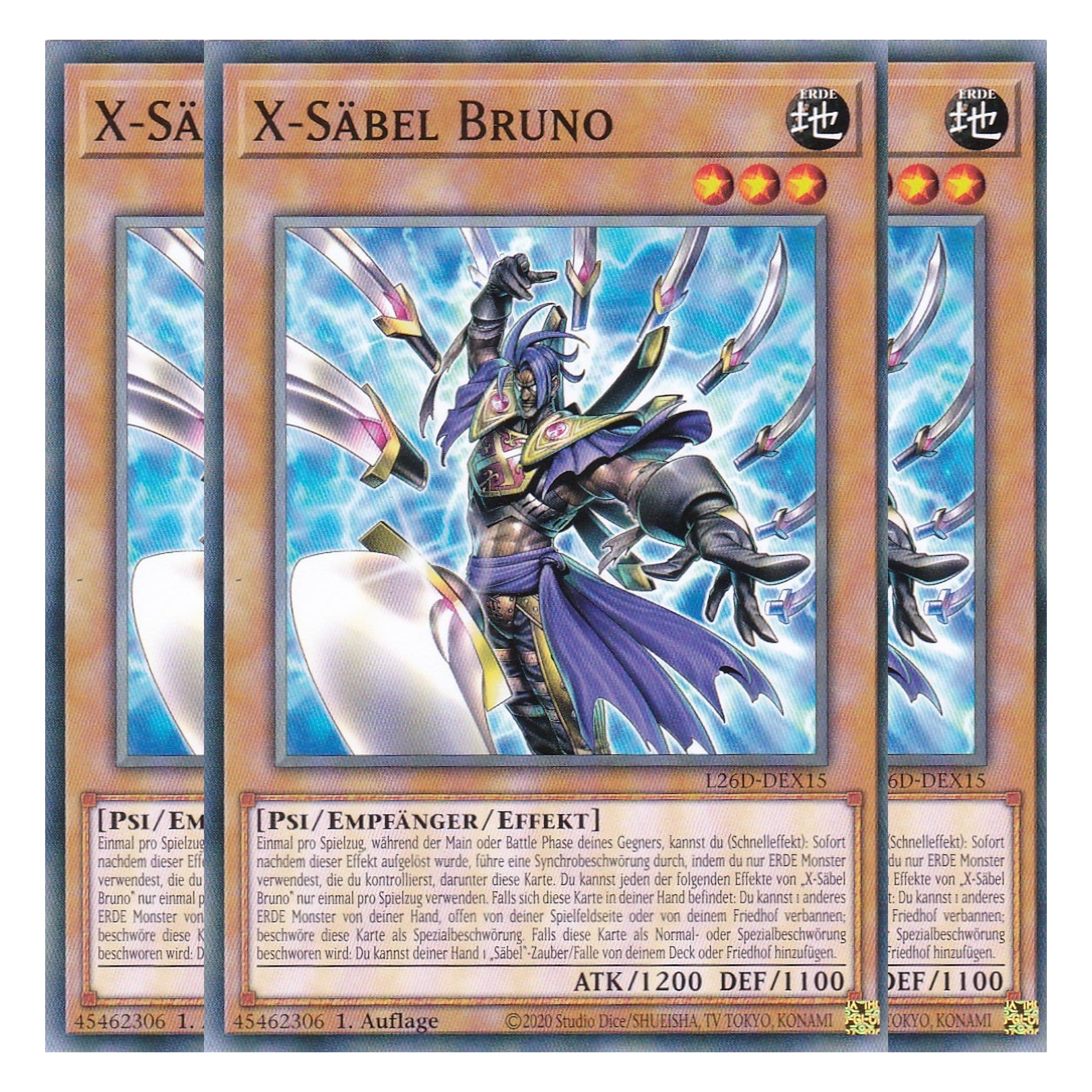 L26D-DEX15 - X-Säbel Bruno - Common - Deutsch - 1. Auflage - Legendary Modern Decks 2026 - Playset (3 Kopien) - Yu-Gi-Oh! - mit LMS Trading Fieldcenter Karte