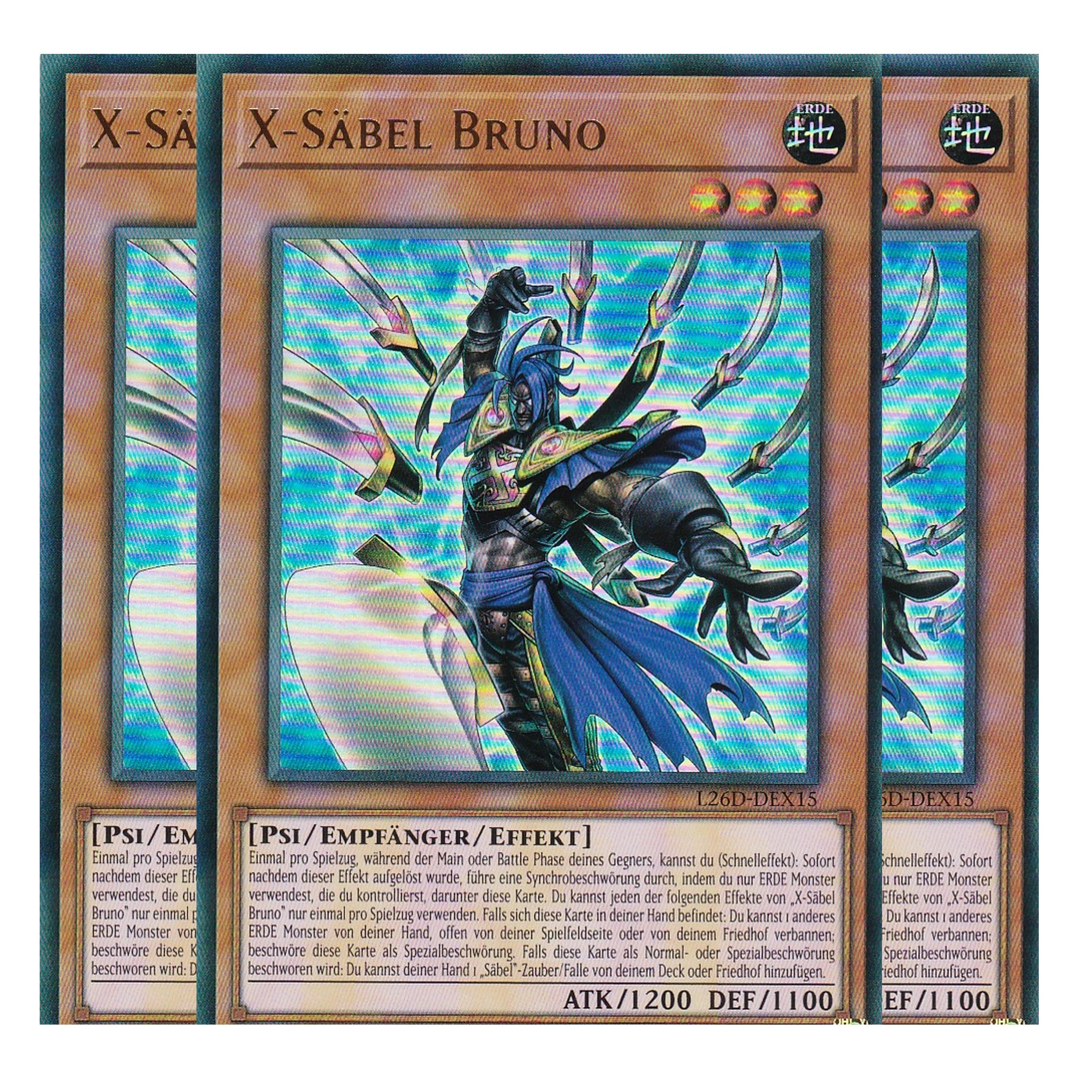 L26D-DEX15 - X-Säbel Bruno -  Ultra Rare - Deutsch - 1. Auflage - Legendary Modern Decks 2026 - Playset (3 Kopien) - Yu-Gi-Oh! - mit LMS Trading Fieldcenter Karte