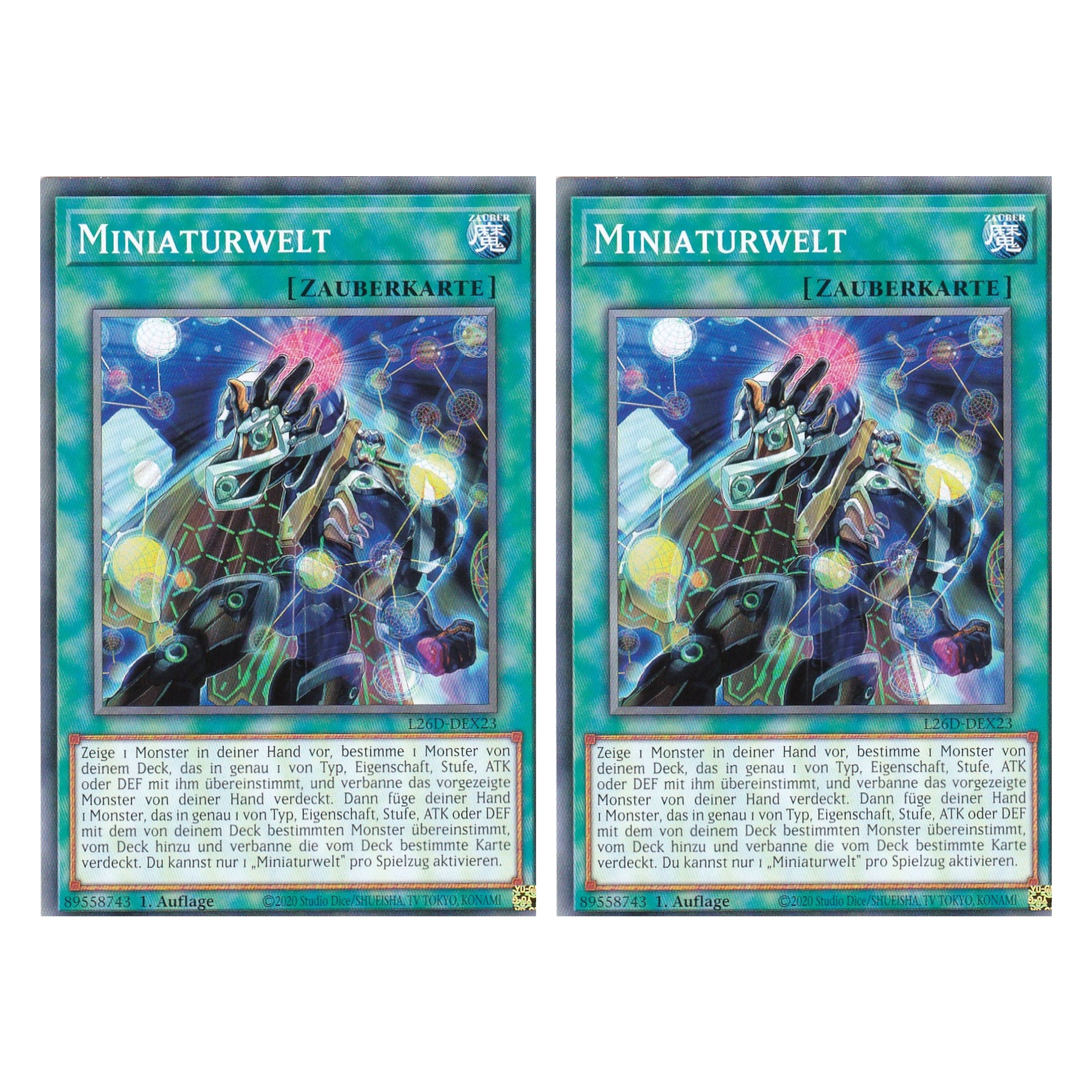 L26D-DEX23 - Miniaturwelt - Common - Deutsch - 1. Auflage - Legendary Modern Decks 2026 - Duo Set (2 Stück) - Yu-Gi-Oh! - mit LMS Trading Fieldcenter Karte