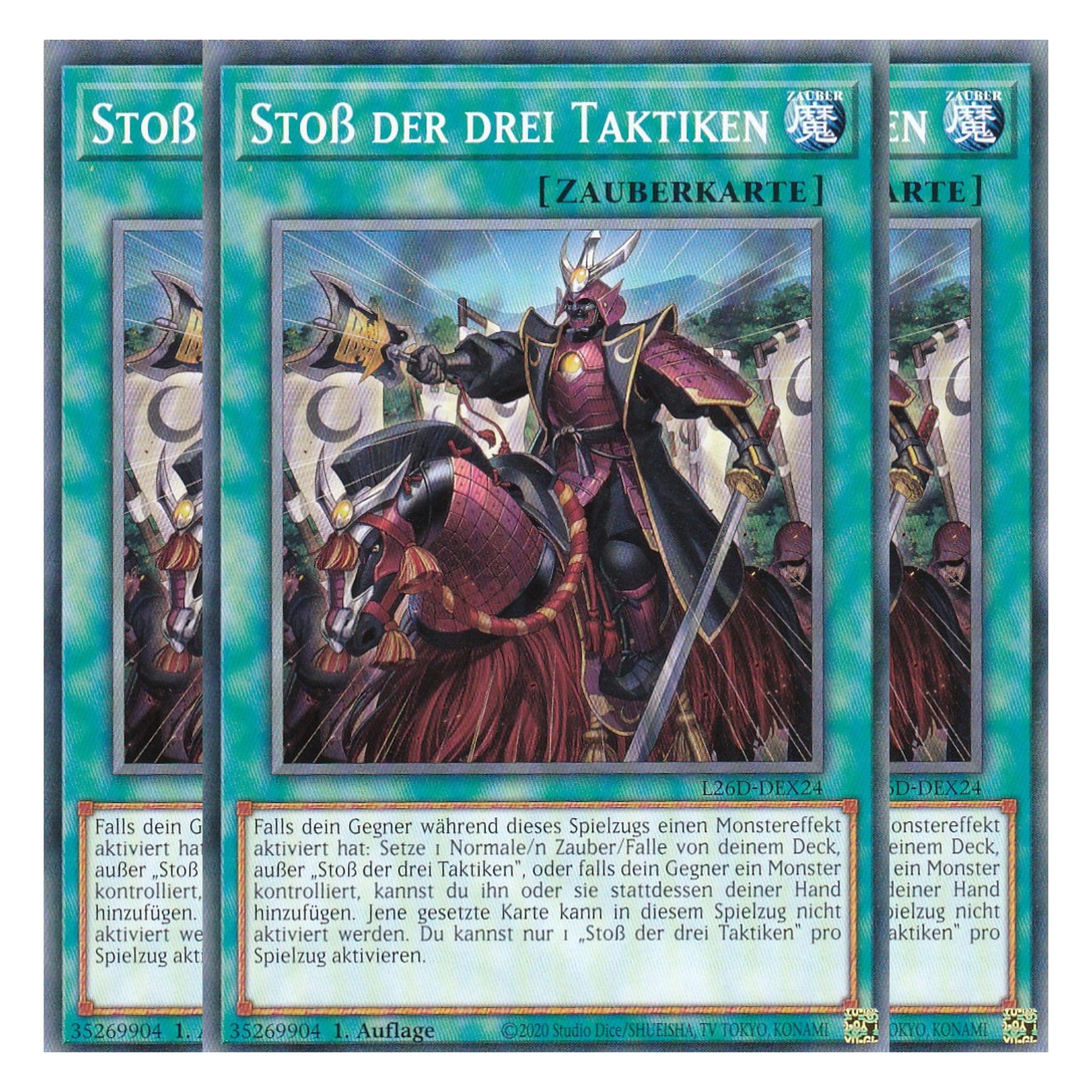 L26D-DEX24 - Stoß der drei Taktiken - Common - Deutsch - 1. Auflage - Legendary Modern Decks 2026 - Playset (3 Kopien) - Yu-Gi-Oh! - mit LMS Trading Fieldcenter Karte