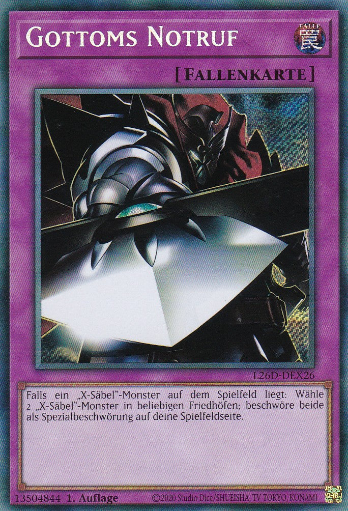 L26D-DEX26 - Gottoms Notruf - Secret Rare - Deutsch - Legendary Modern Decks 2026 - Yu-Gi-Oh! - mit LMS Trading Fieldcenter Karte