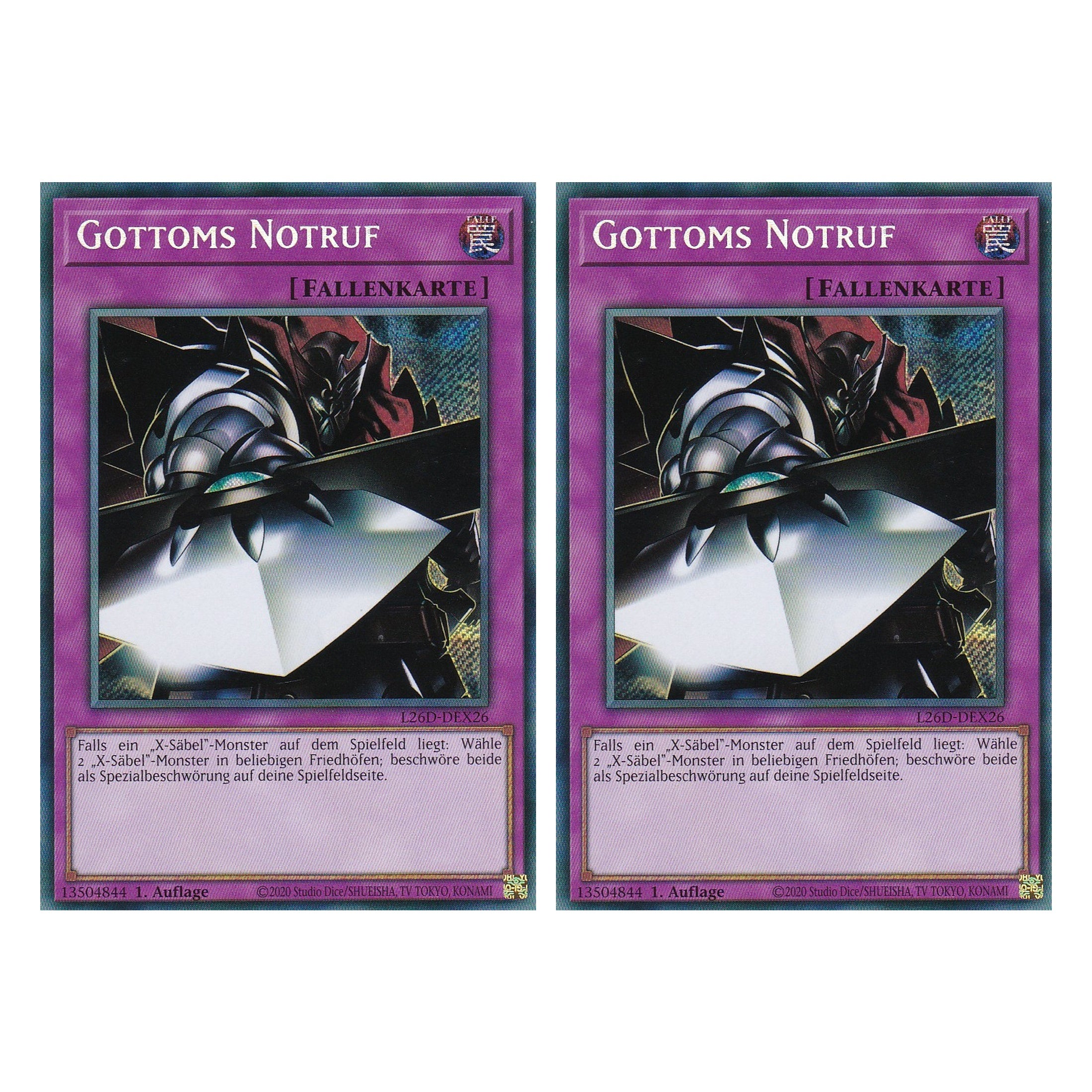 L26D-DEX26 - Gottoms Notruf - Secret Rare - Deutsch - 1. Auflage - Legendary Modern Decks 2026 - Duo Set (2 Stück) - Yu-Gi-Oh! - mit LMS Trading Fieldcenter Karte