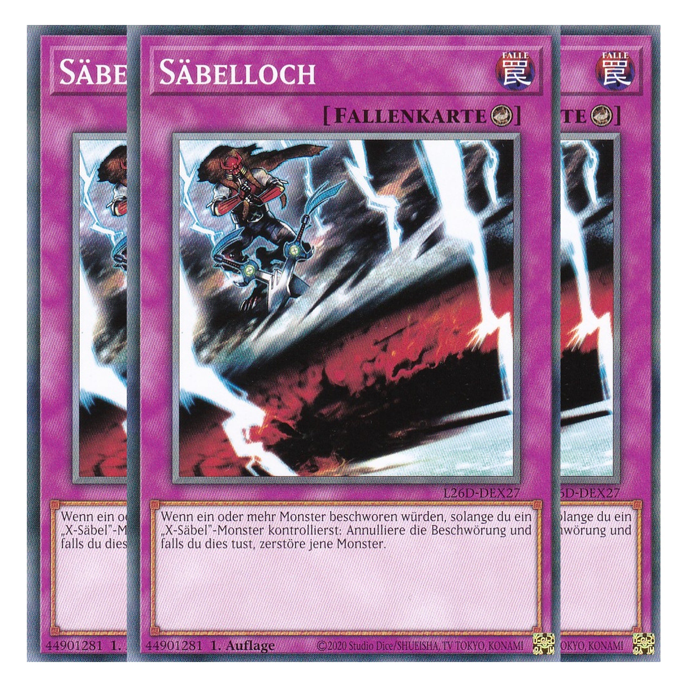 L26D-DEX27 - Säbelloch - Common - Deutsch - 1. Auflage - Legendary Modern Decks 2026 - Playset (3 Kopien) - Yu-Gi-Oh! - mit LMS Trading Fieldcenter Karte