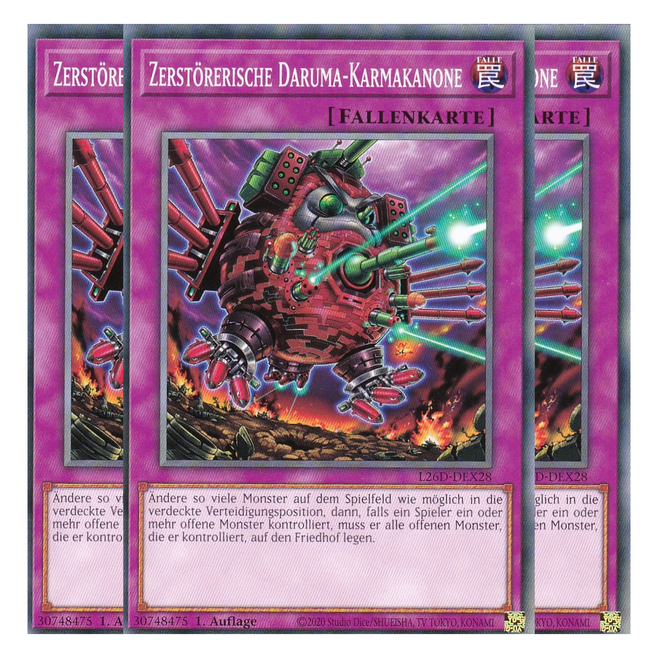 L26D-DEX28 - Zerstörerische Daruma-Karmakanone - Common - Deutsch - 1. Auflage - Legendary Modern Decks 2026 - Playset (3 Kopien) - Yu-Gi-Oh! - mit LMS Trading Fieldcenter Karte