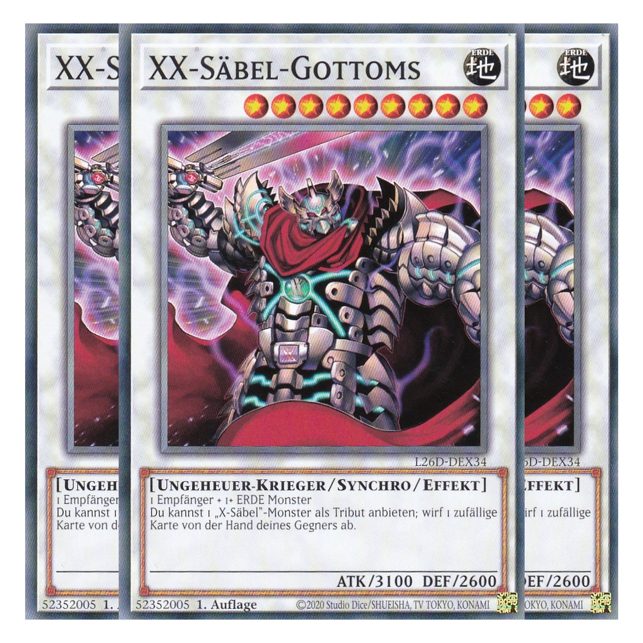 L26D-DEX34 - XX-Säbel-Gottoms - Common - Deutsch - 1. Auflage - Legendary Modern Decks 2026 - Playset (3 Kopien) - Yu-Gi-Oh! - mit LMS Trading Fieldcenter Karte