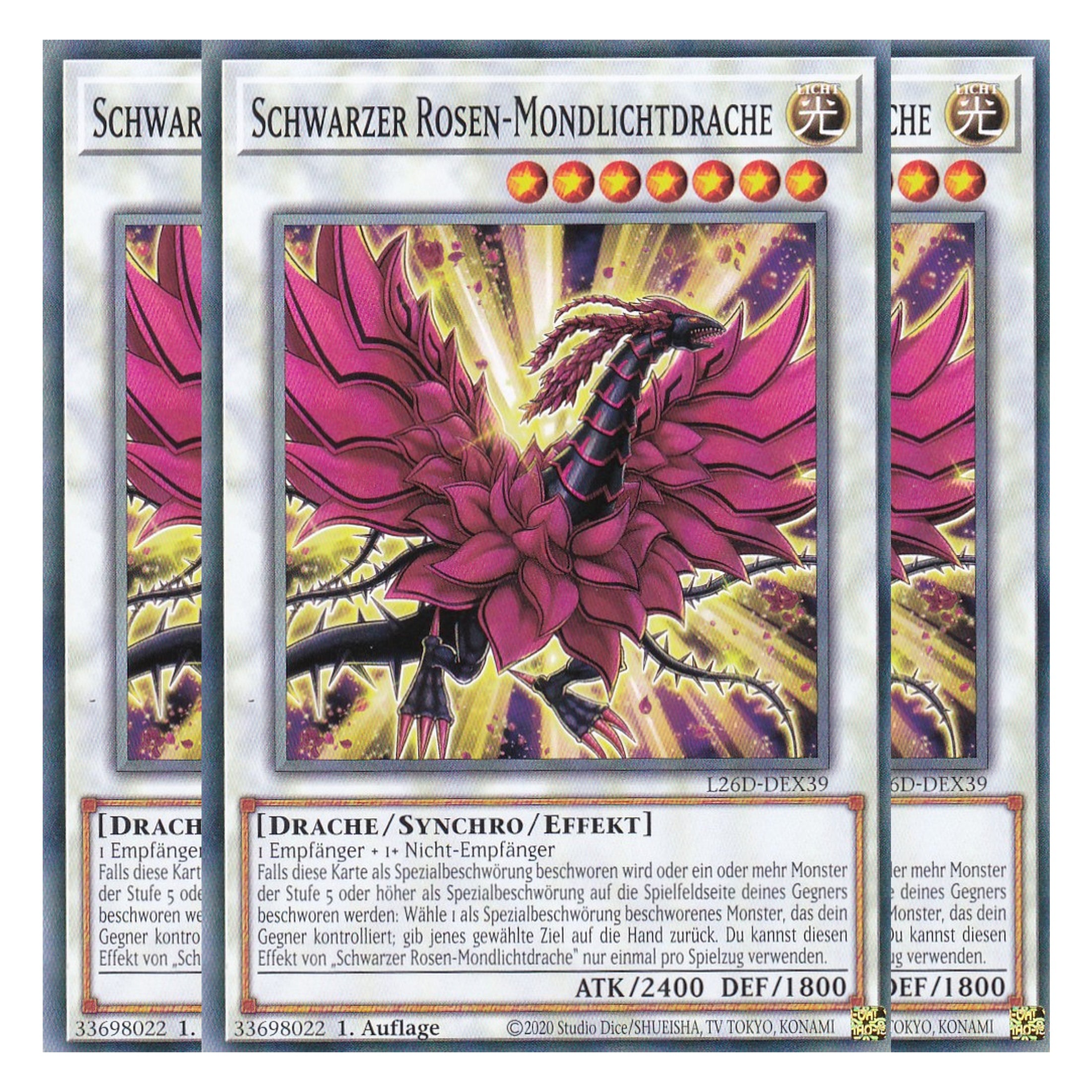 L26D-DEX39 - Schwarzer Rosen-Mondlichtdrache - Common - Deutsch - 1. Auflage - Legendary Modern Decks 2026 - Playset (3 Kopien) - Yu-Gi-Oh! - mit LMS Trading Fieldcenter Karte
