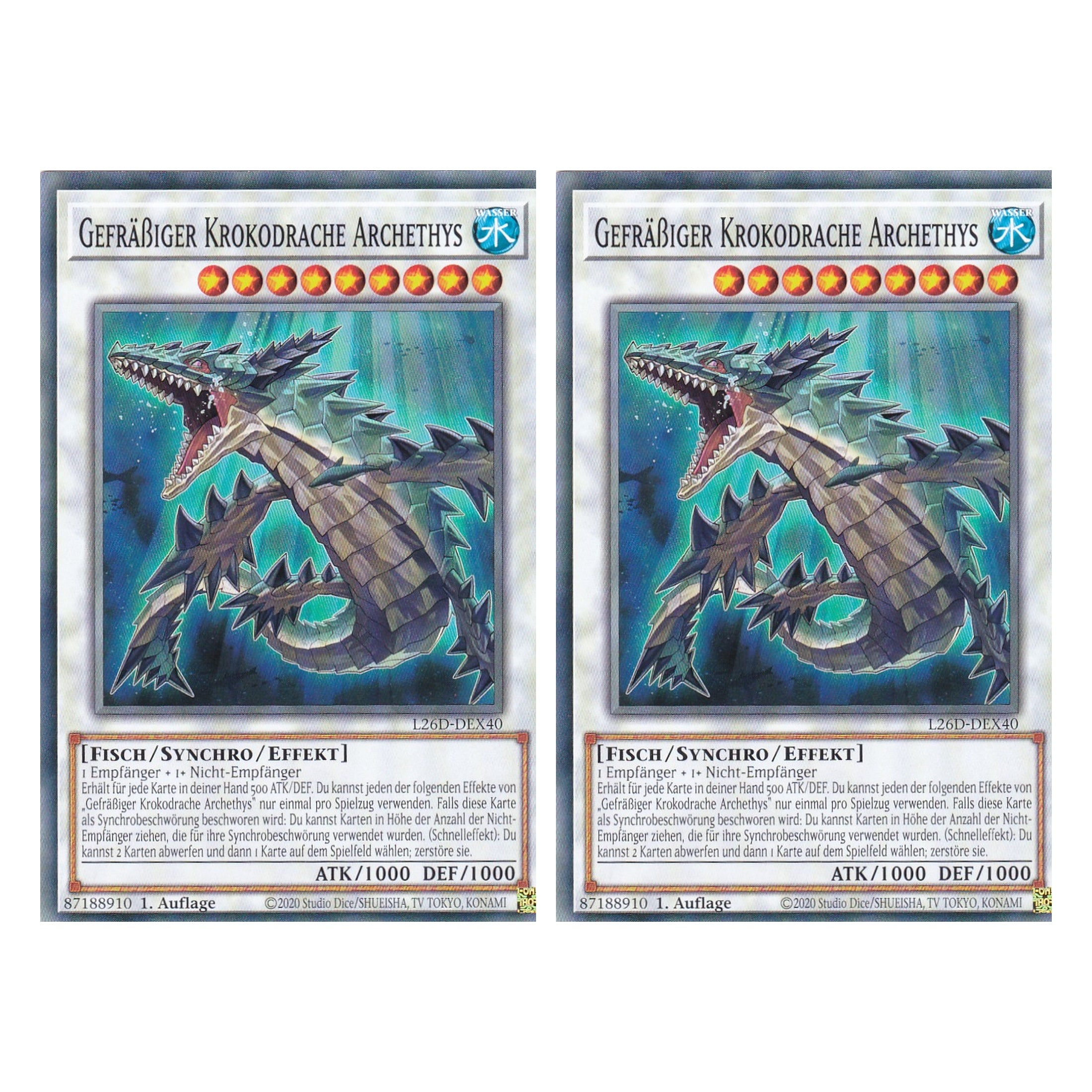 L26D-DEX40 - Gefräßiger Krokodrache Archethys - Common - Deutsch - 1. Auflage - Legendary Modern Decks 2026 - Duo Set (2 Stück) - Yu-Gi-Oh! - mit LMS Trading Fieldcenter Karte