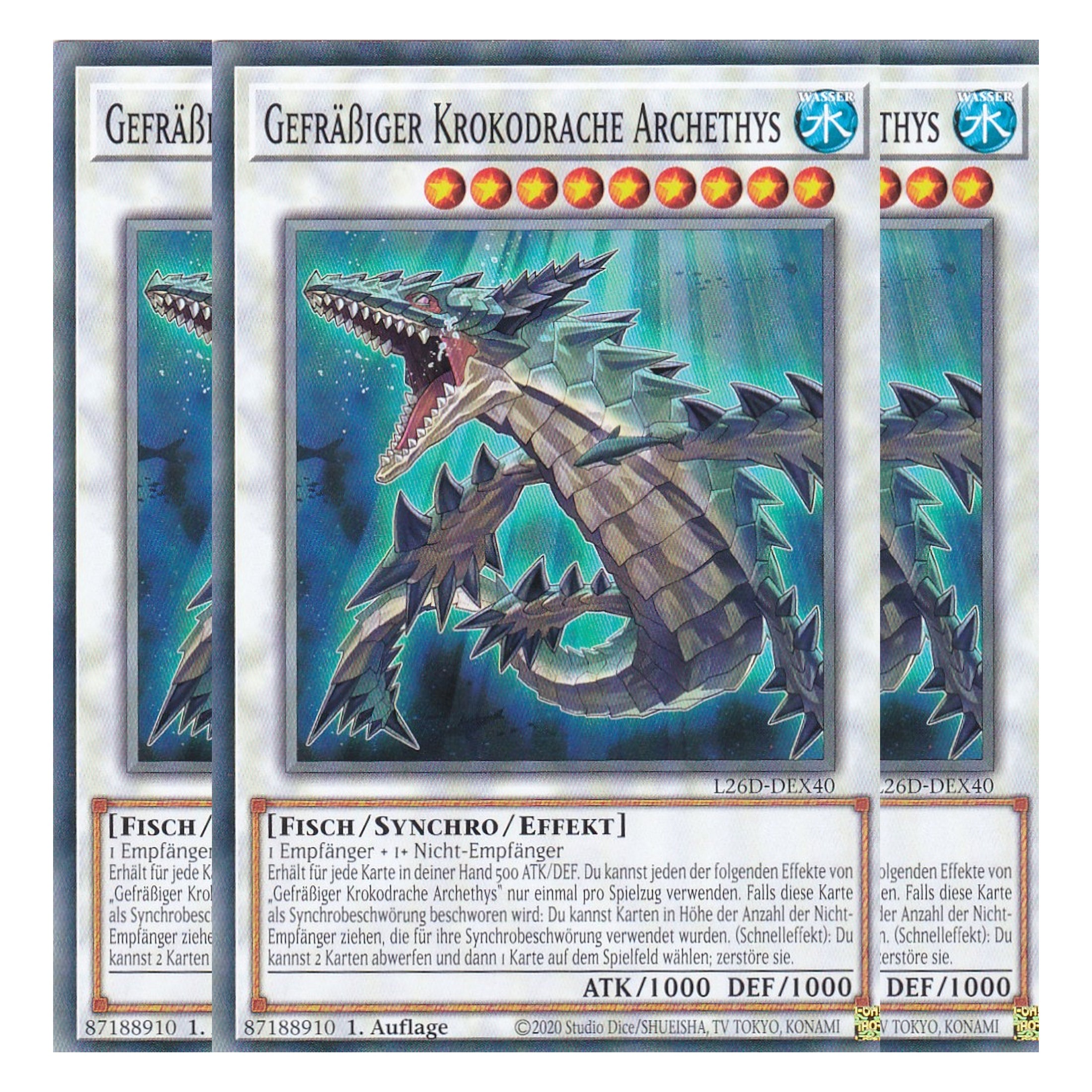L26D-DEX40 - Gefräßiger Krokodrache Archethys - Common - Deutsch - 1. Auflage - Legendary Modern Decks 2026 - Playset (3 Kopien) - Yu-Gi-Oh! - mit LMS Trading Fieldcenter Karte
