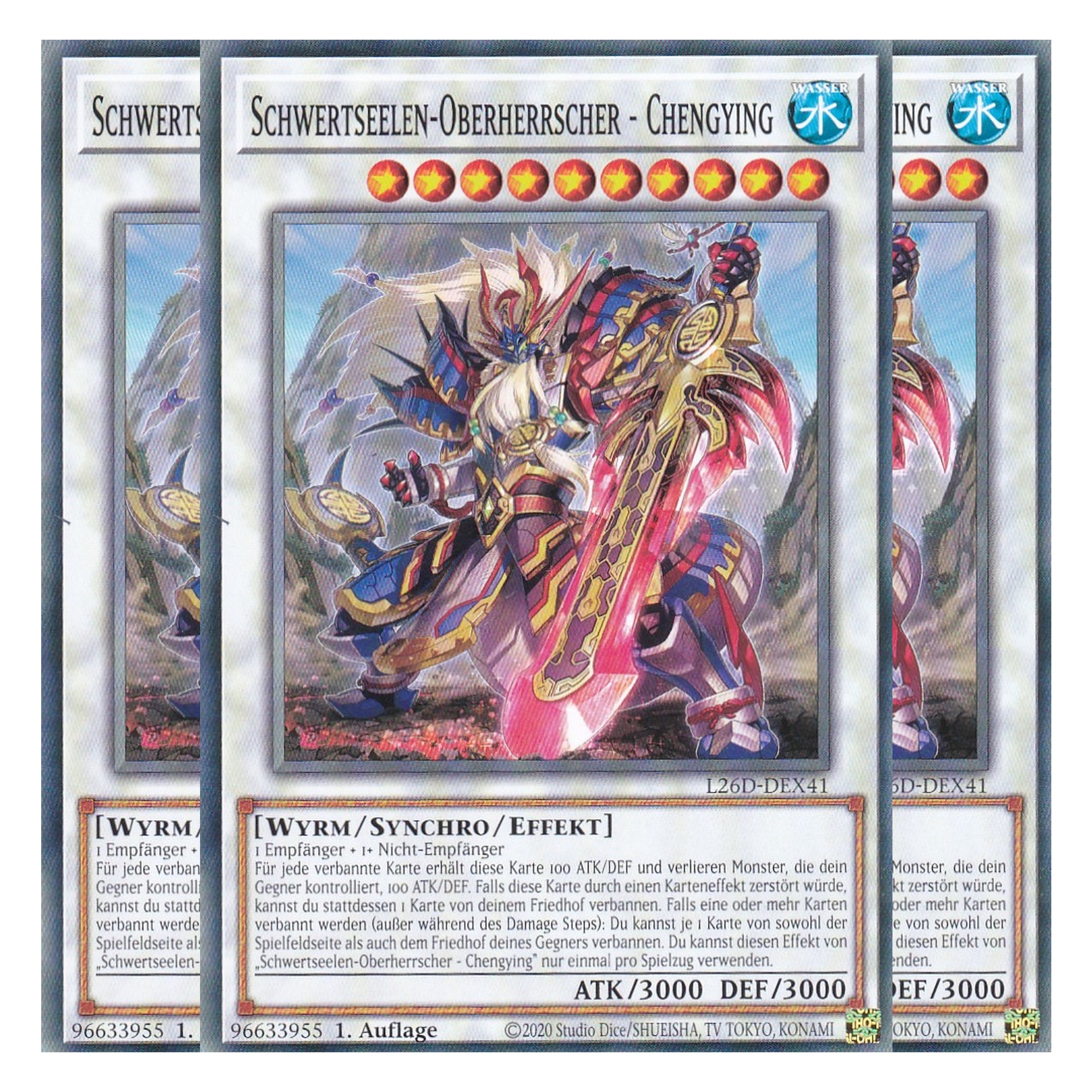 L26D-DEX41 - Schwertseelen-Oberherrscher - Chengying - Common - Deutsch - 1. Auflage - Legendary Modern Decks 2026 - Playset (3 Kopien) - Yu-Gi-Oh! - mit LMS Trading Fieldcenter Karte