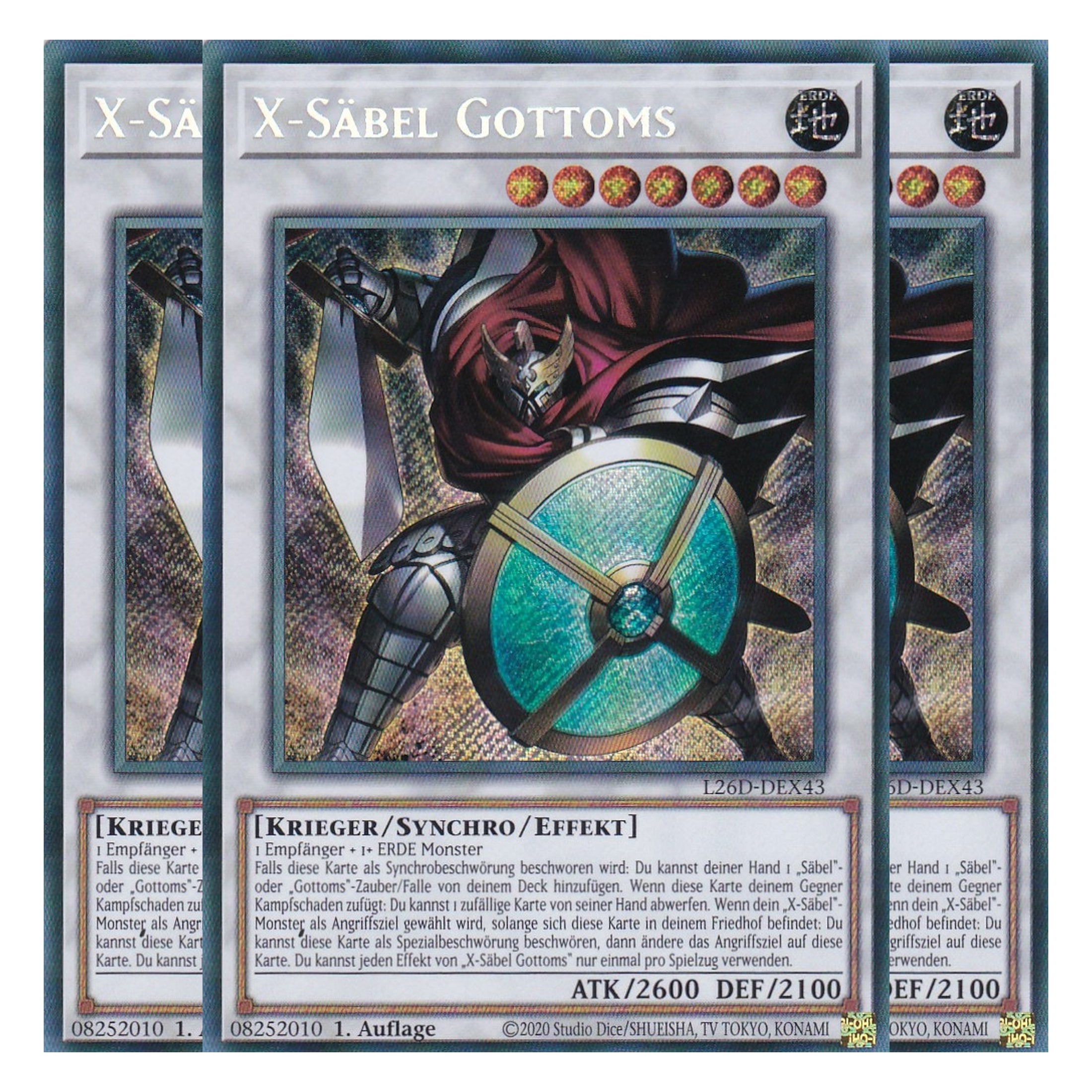 L26D-DEX43 - X-Säbel Gottoms - Secret Rare - Deutsch - 1. Auflage - Legendary Modern Decks 2026 - Playset (3 Kopien) - Yu-Gi-Oh! - mit LMS Trading Fieldcenter Karte