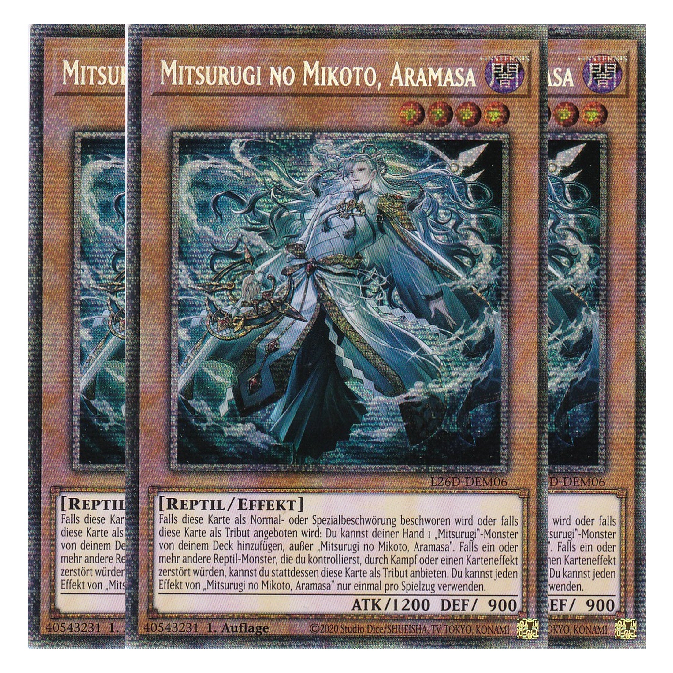 L26D-DEM06 - Mitsurugi no Mikoto, Aramasa - Starlight Rare - Deutsch - 1. Auflage - Legendary Modern Decks 2026 - Playset (3 Kopien) - Yu-Gi-Oh! - mit LMS Trading Fieldcenter Karte