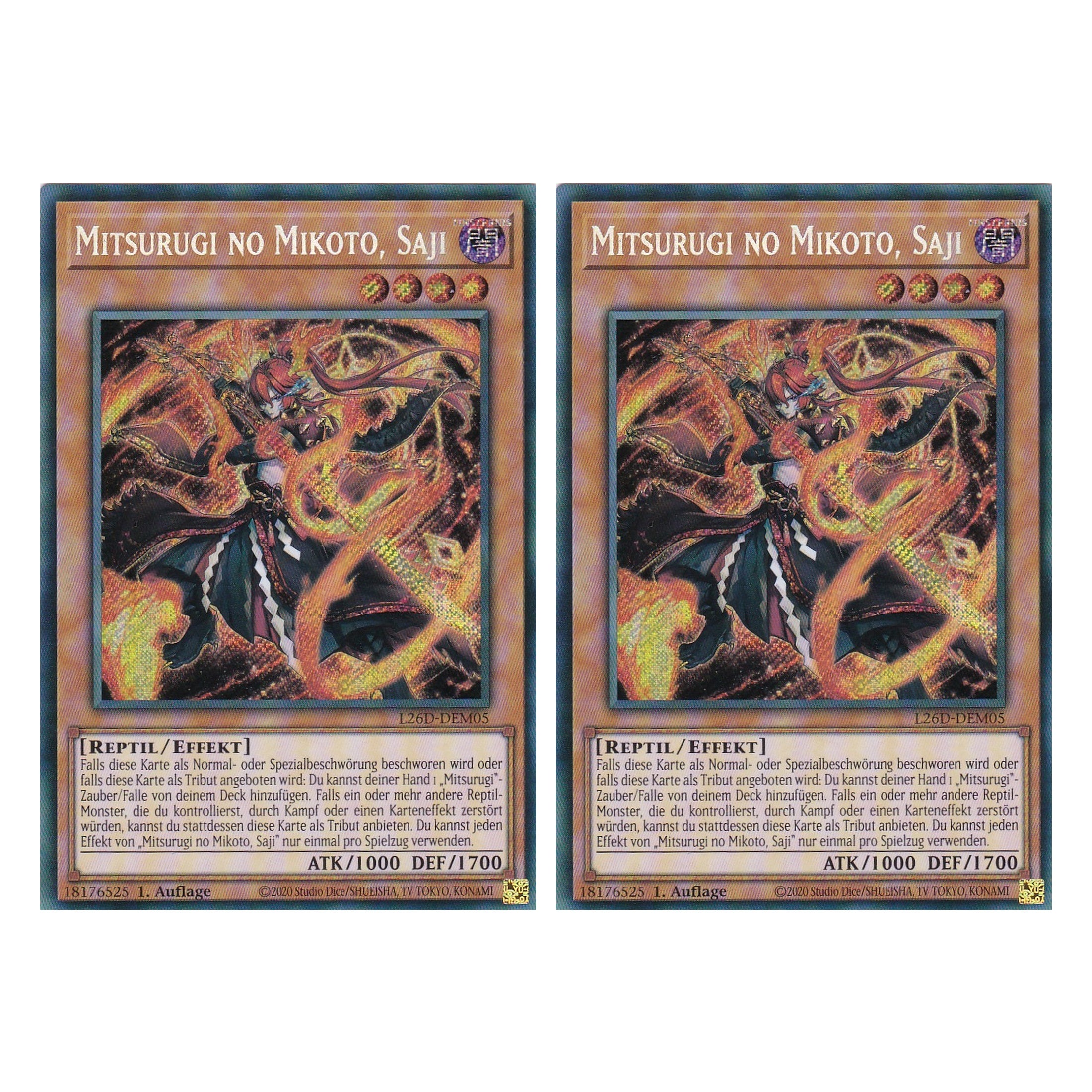L26D-DEM05 - Mitsurugi no Mikoto, Saji - Secret Rare - Deutsch - 1. Auflage - Legendary Modern Decks 2026 - Duo Set (2 Stück) - Yu-Gi-Oh! - mit LMS Trading Fieldcenter Karte
