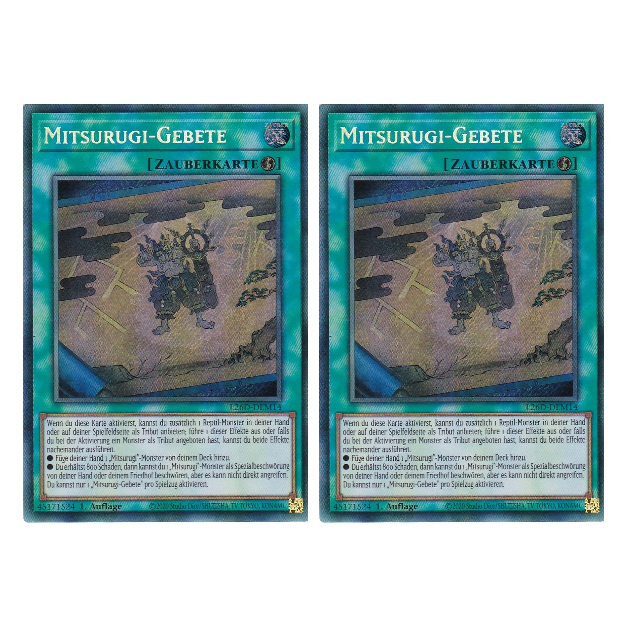L26D-DEM14 - Mitsurugi-Gebete - Secret Rare - Deutsch - 1. Auflage - Legendary Modern Decks 2026 - Duo Set (2 Stück) - Yu-Gi-Oh! - mit LMS Trading Fieldcenter Karte