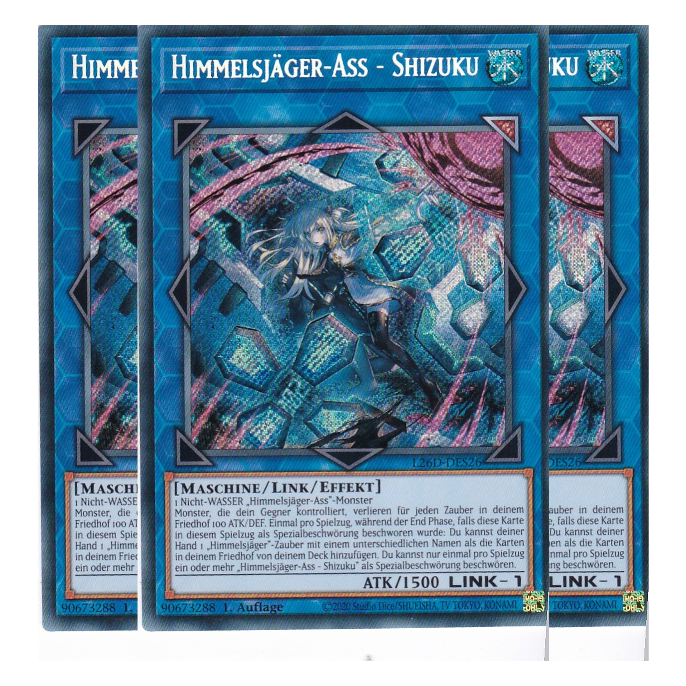 L26D-DES26 - Himmelsjäger-Ass - Shizuku - Secret Rare - Deutsch - 1. Auflage - Legendary Modern Decks 2026 - Playset (3 Kopien) - Yu-Gi-Oh! - mit LMS Trading Fieldcenter Karte