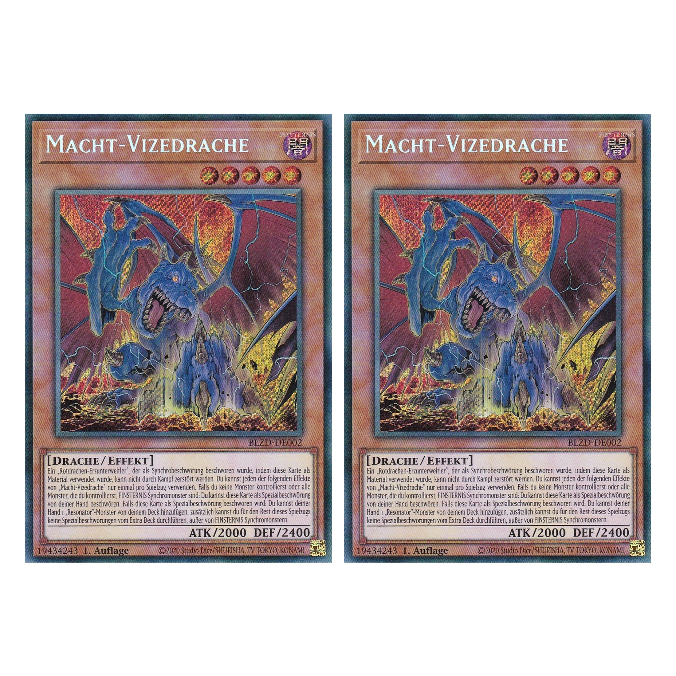 Macht-Vizedrachen - Secret Rare - Deutsch - BLZD-DE002 - 1. Auflage - Blazing Dominion - Duo Set (2 Stück) - Yu-Gi-Oh!