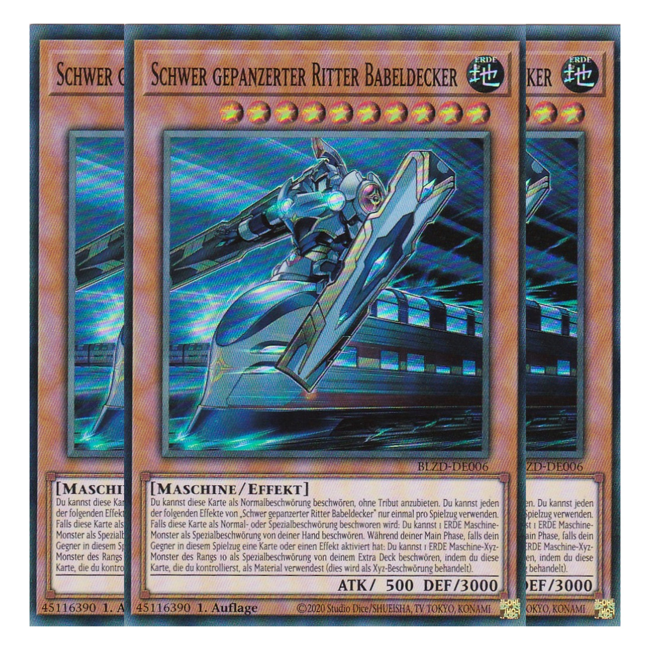 Schwer gepanzerter Ritter Babeldecker  - Super Rare - Deutsch - BLZD-DE006 - 1. Auflage - Blazing Dominion - Playset (3 Kopien) - Yu-Gi-Oh!