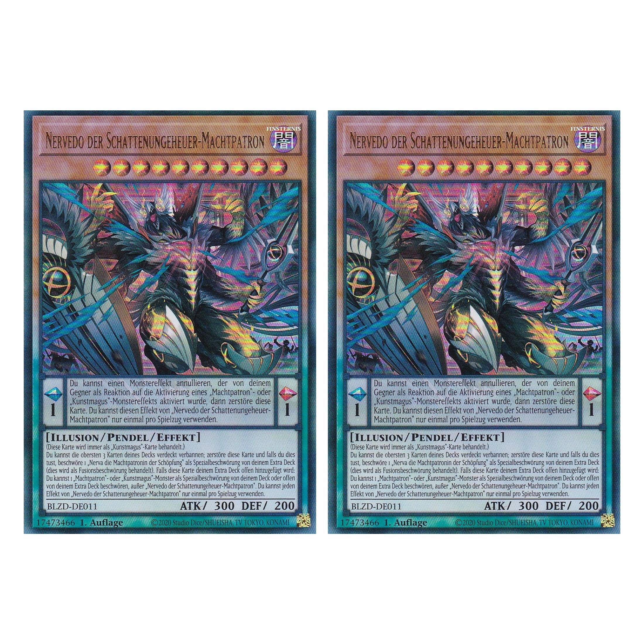 Nervedo der Schattenungeheuer-Machtpatron  - Ultra Rare - Deutsch - BLZD-DE011 - 1. Auflage - Blazing Dominion - Duo Set (2 Stück) - Yu-Gi-Oh!