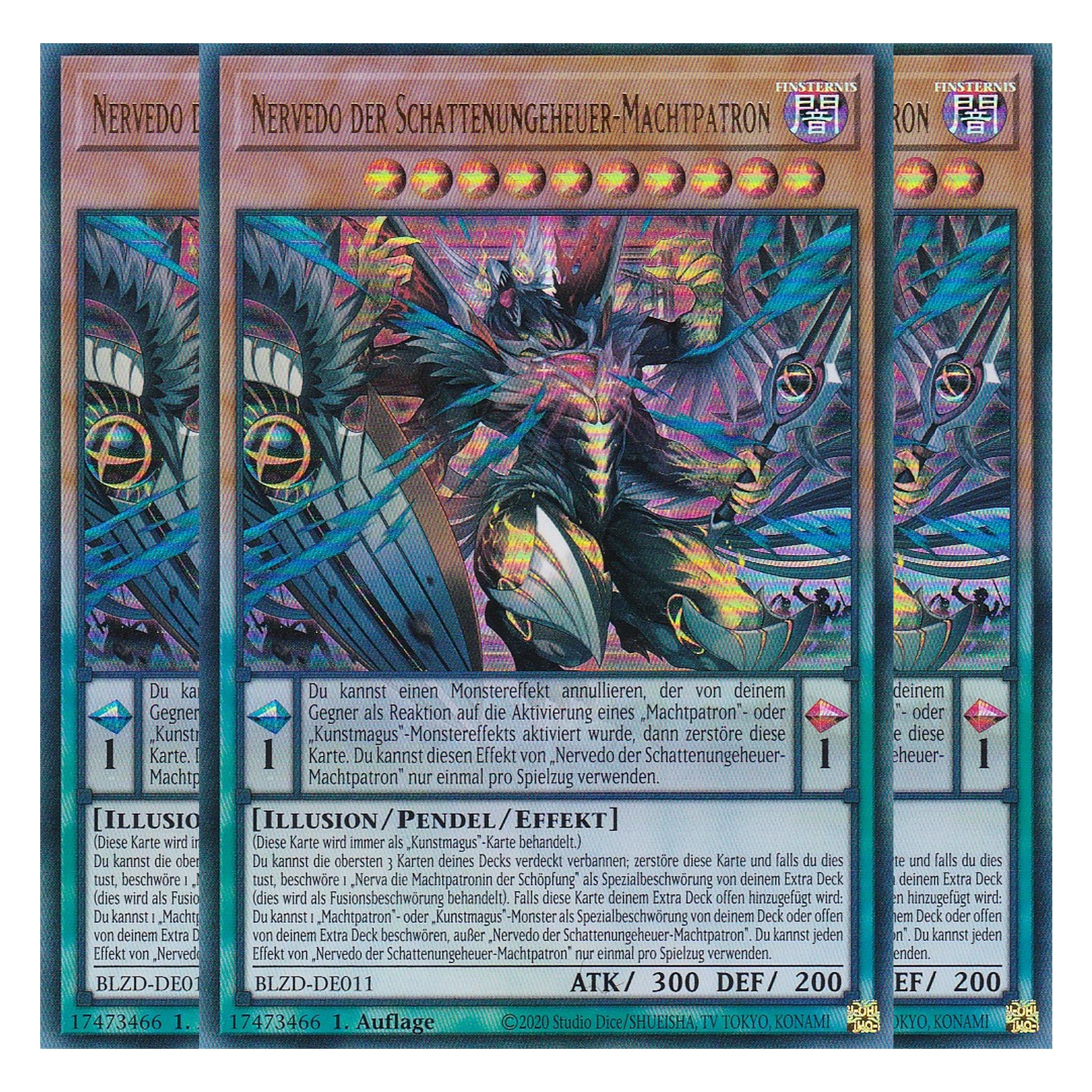 Nervedo der Schattenungeheuer-Machtpatron  - Ultra Rare - Deutsch - BLZD-DE011 - 1. Auflage - Blazing Dominion - Playset (3 Kopien) - Yu-Gi-Oh!