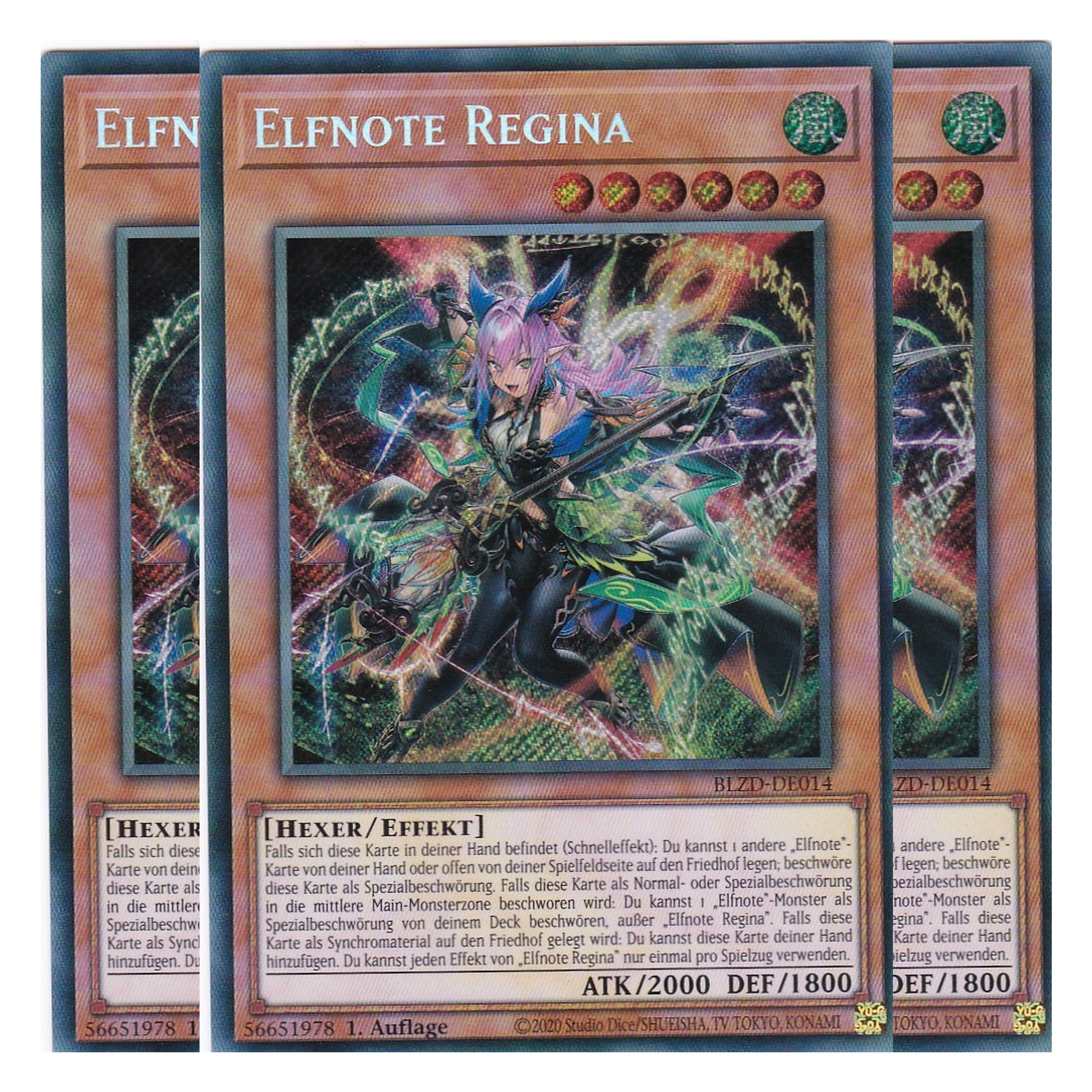 Elfnote Regina  - Secret Rare - Deutsch - BLZD-DE014 - 1. Auflage - Blazing Dominion - Playset (3 Kopien) - Yu-Gi-Oh!
