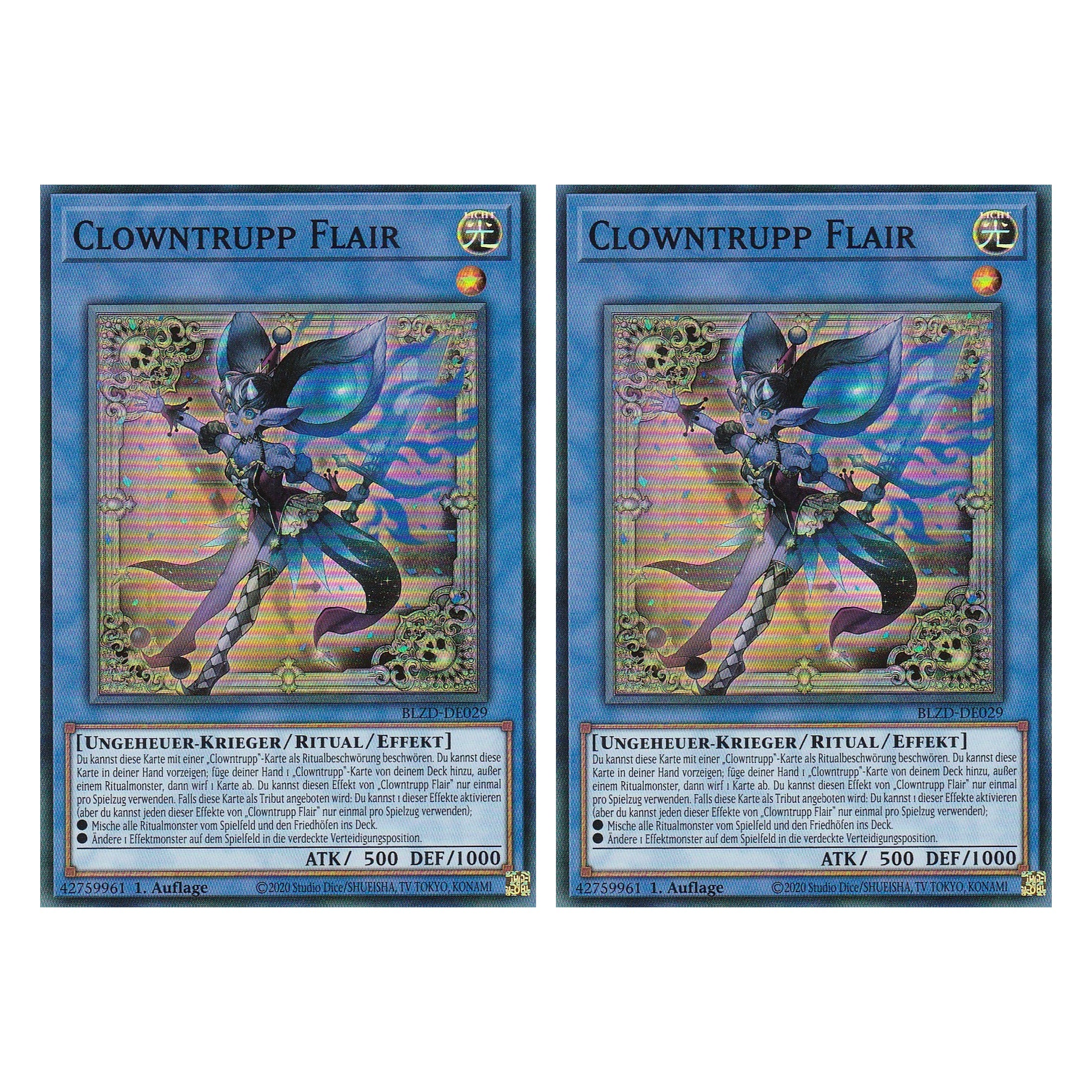 Clowntrupp Flair  - Super Rare - Deutsch - BLZD-DE029 - 1. Auflage - Blazing Dominion - Duo Set (2 Stück) - Yu-Gi-Oh!